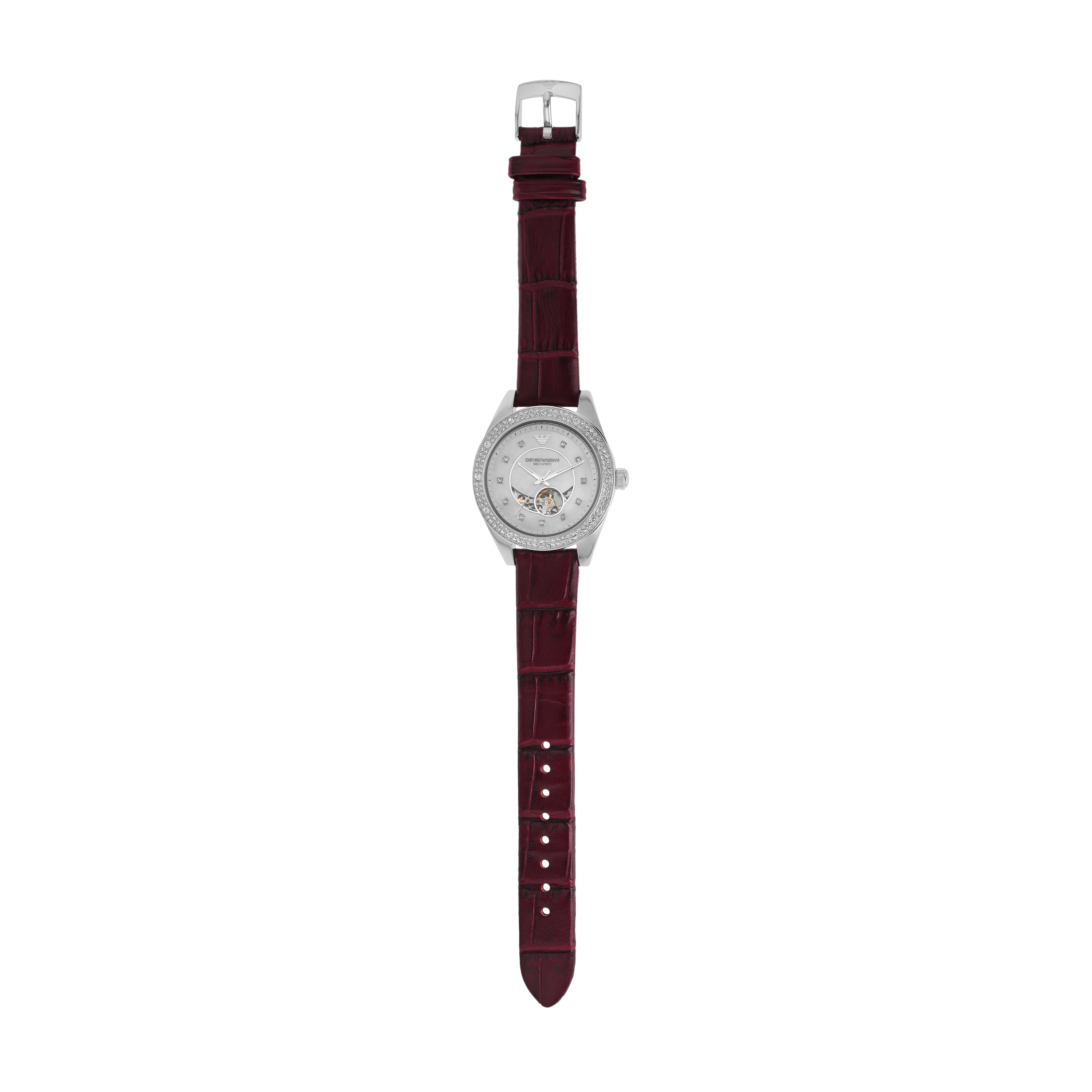 Armani Leo Timepiece with Red Leather and Sunray Dial AR60075