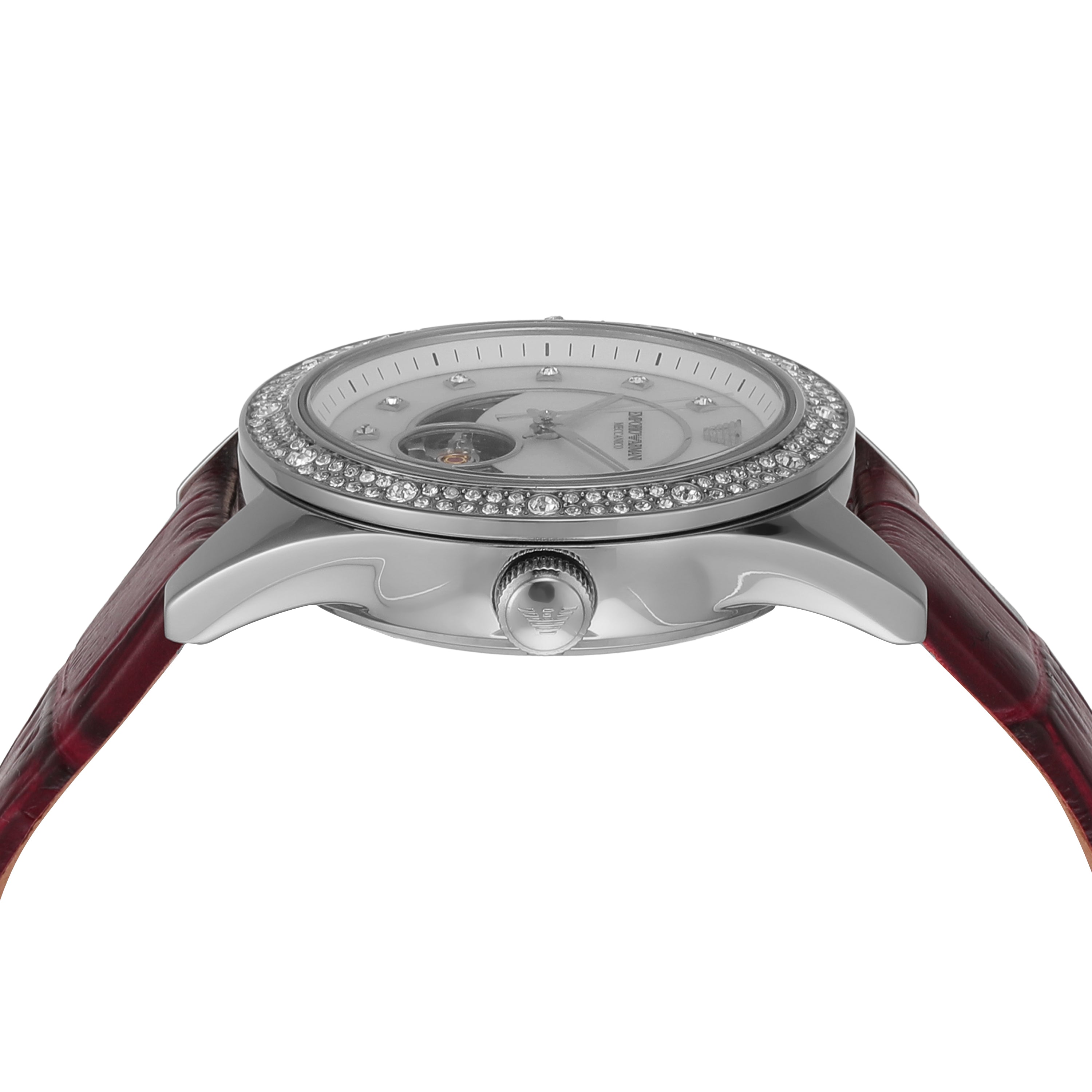 Armani Leo Timepiece with Red Leather and Sunray Dial AR60075
