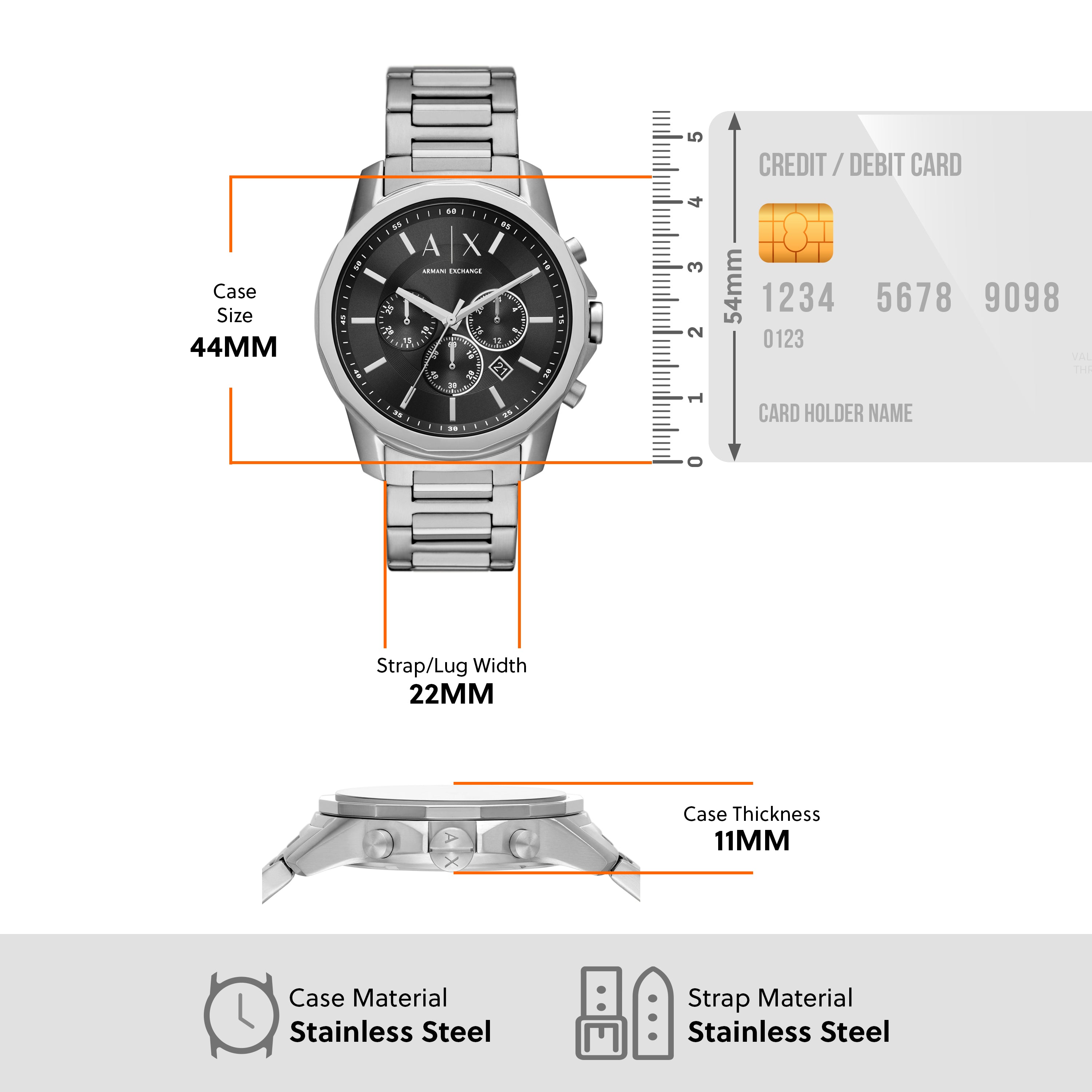 Armani Sophisticated Black Dial Chronograph Watch with Steel Band AX1720