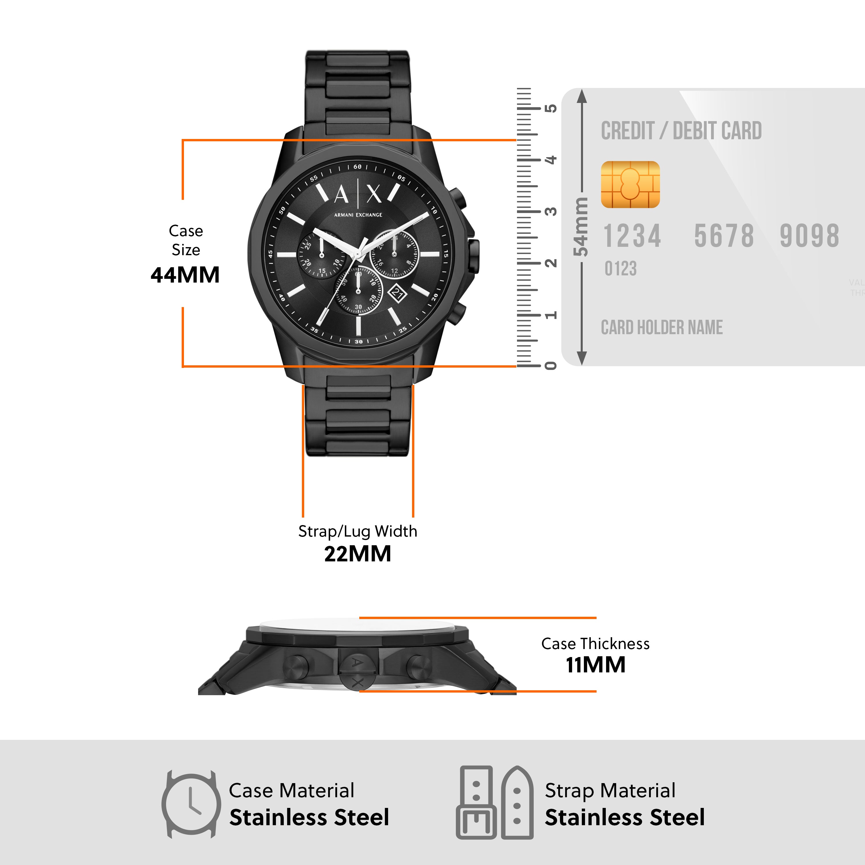 Armani Timeless Black Stainless Steel Chronograph Watch AX1722
