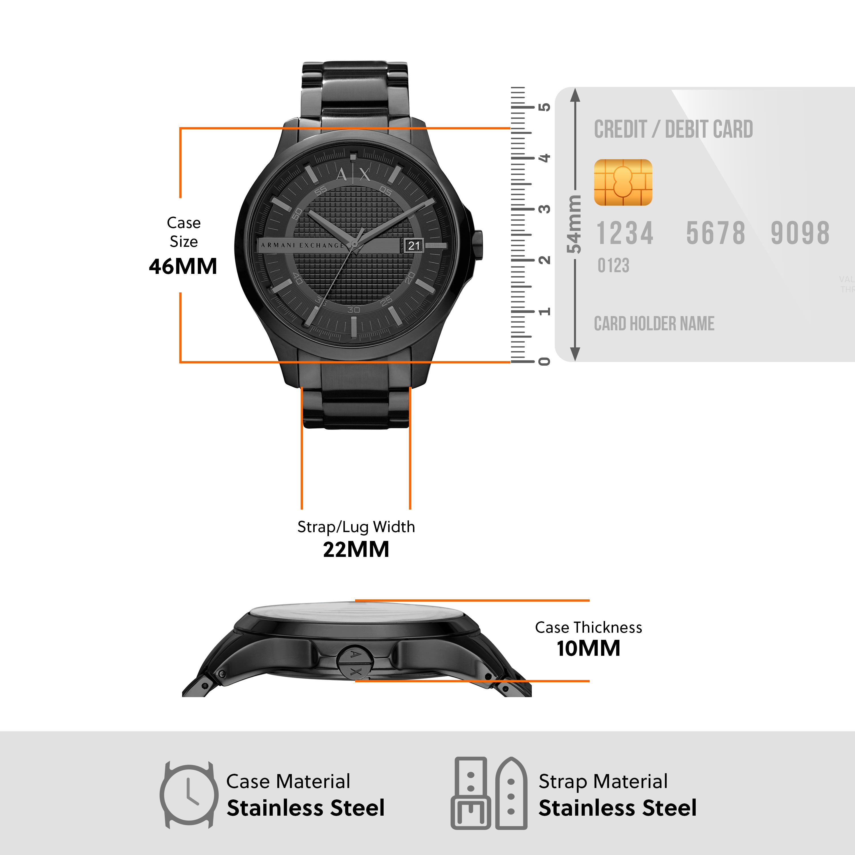 Armani Black Stainless Steel Luxury Watch for Men AX2104