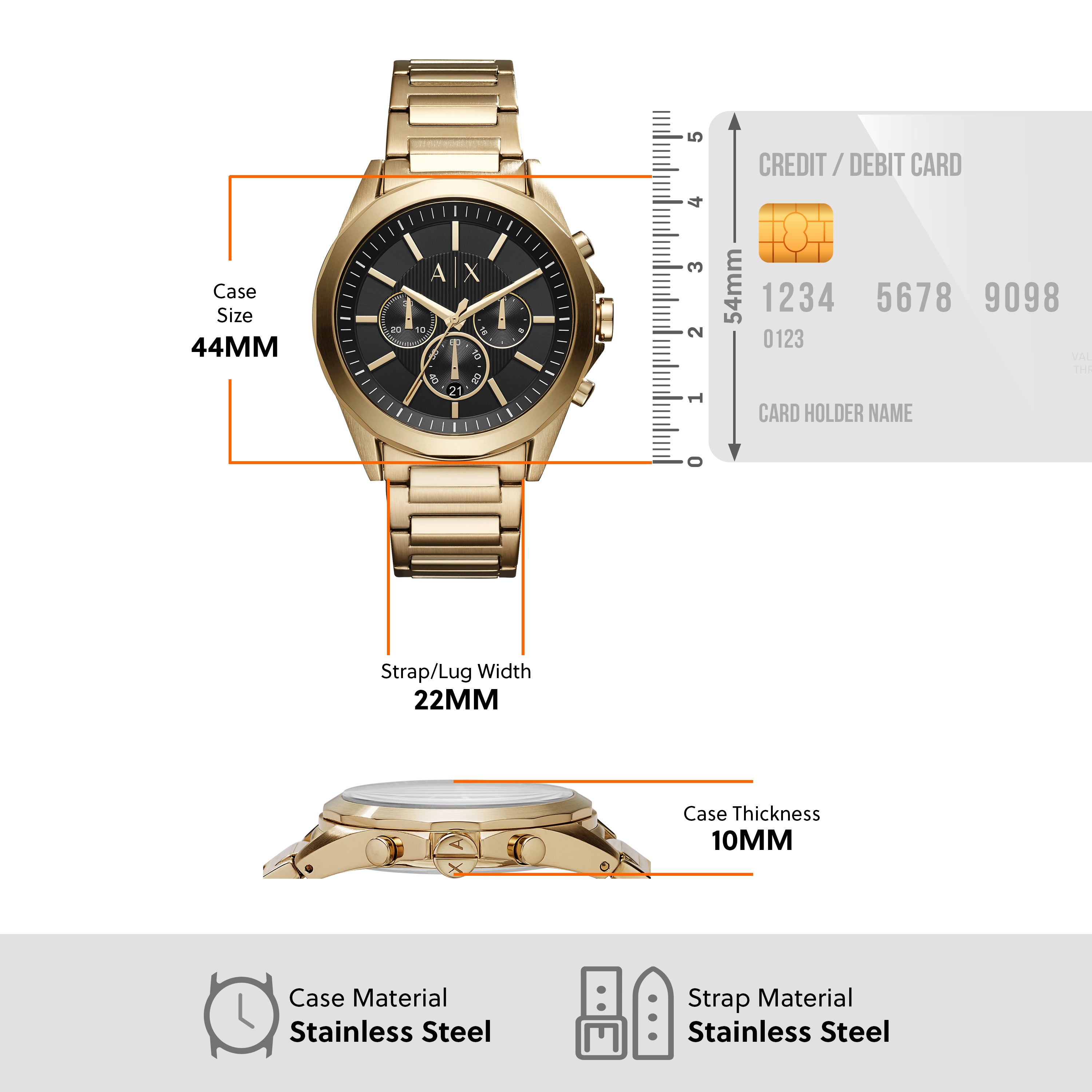 Armani Luxurious Gold Chronograph Black Dial Watch for Men AX2611