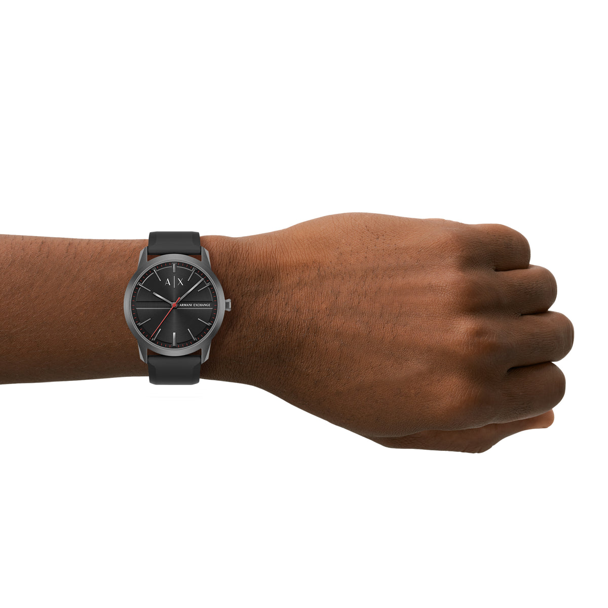 Armani Exchange Black Silicone AX2655 on the wrist