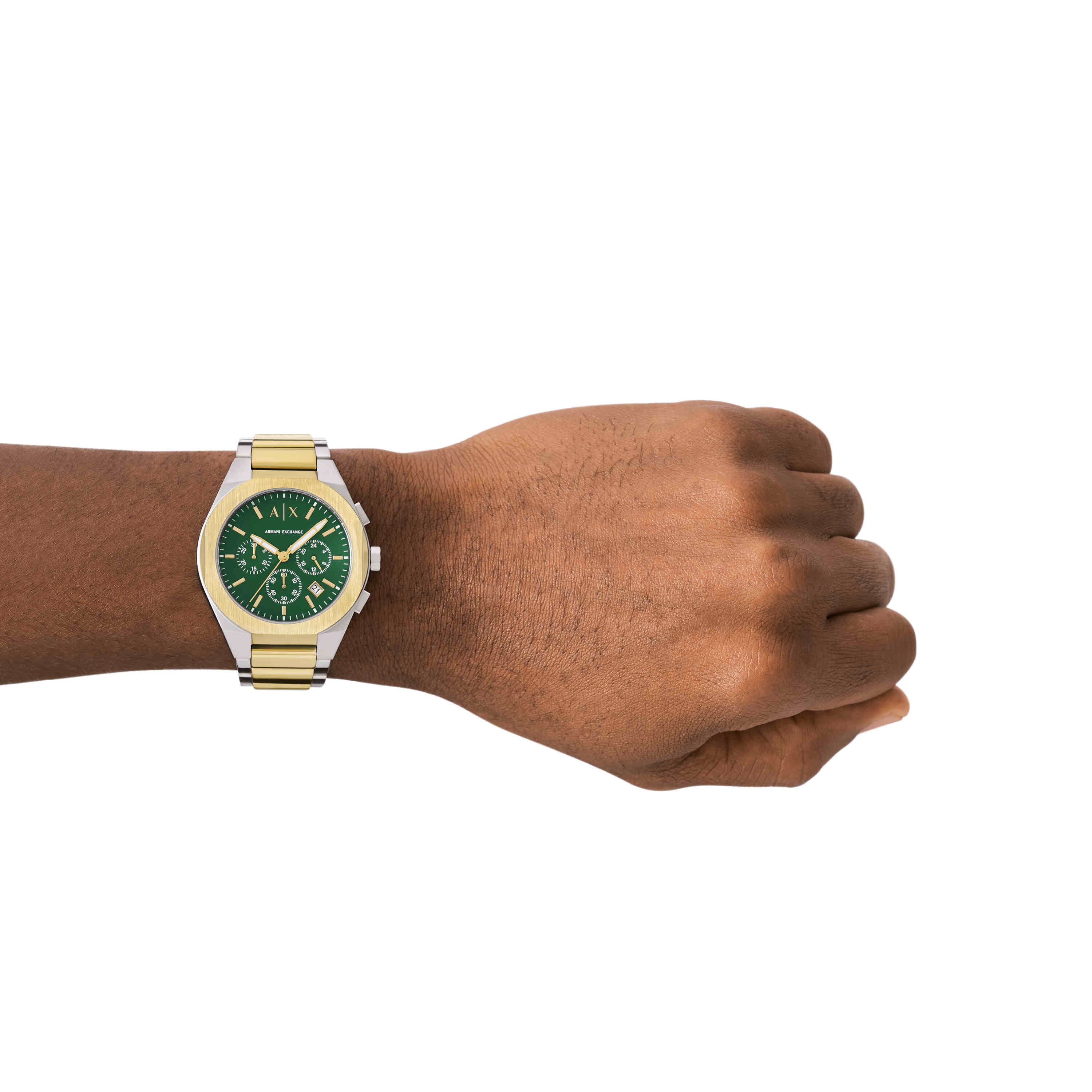 Armani Exchange Chronograph Two Tone Stainless Steel Green Dial Watch AX4184
