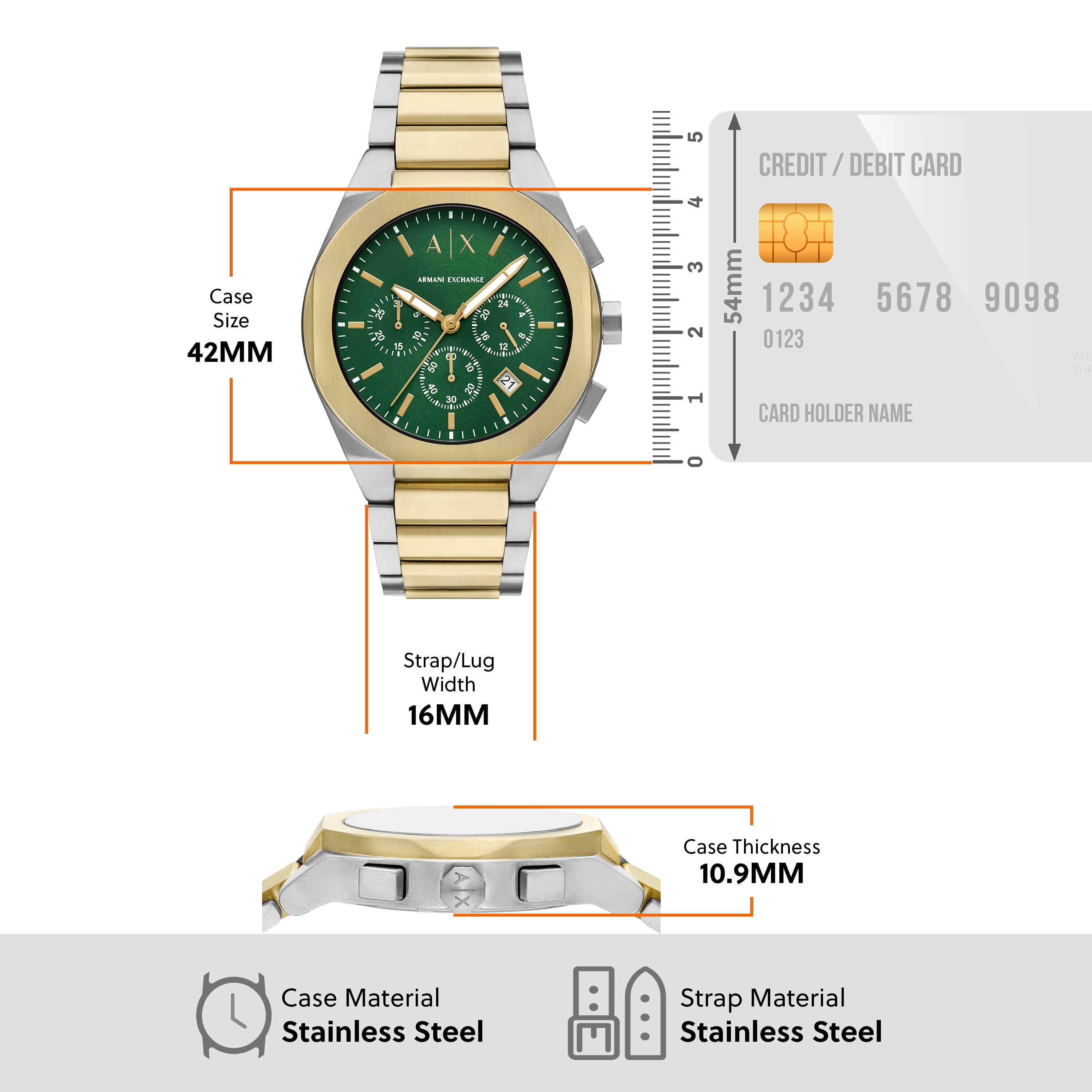 Armani Exchange Chronograph Two Tone Stainless Steel Green Dial Watch AX4184