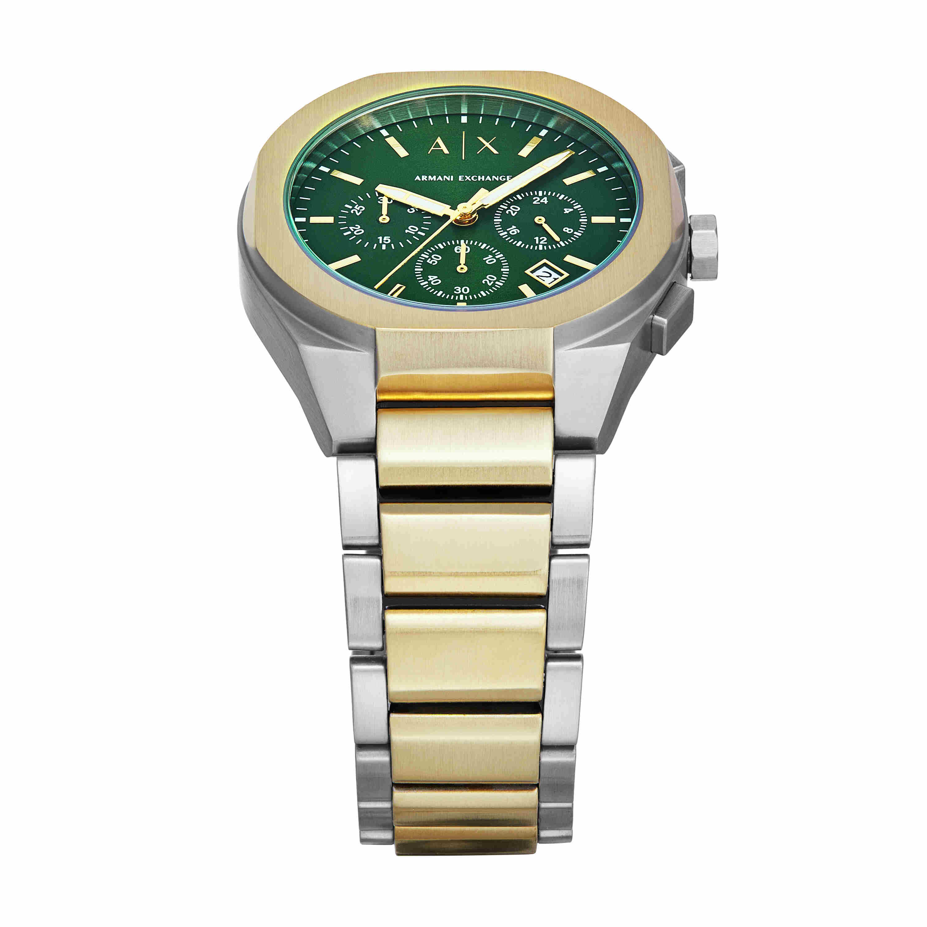 Armani Exchange Chronograph Two Tone Stainless Steel Green Dial Watch AX4184