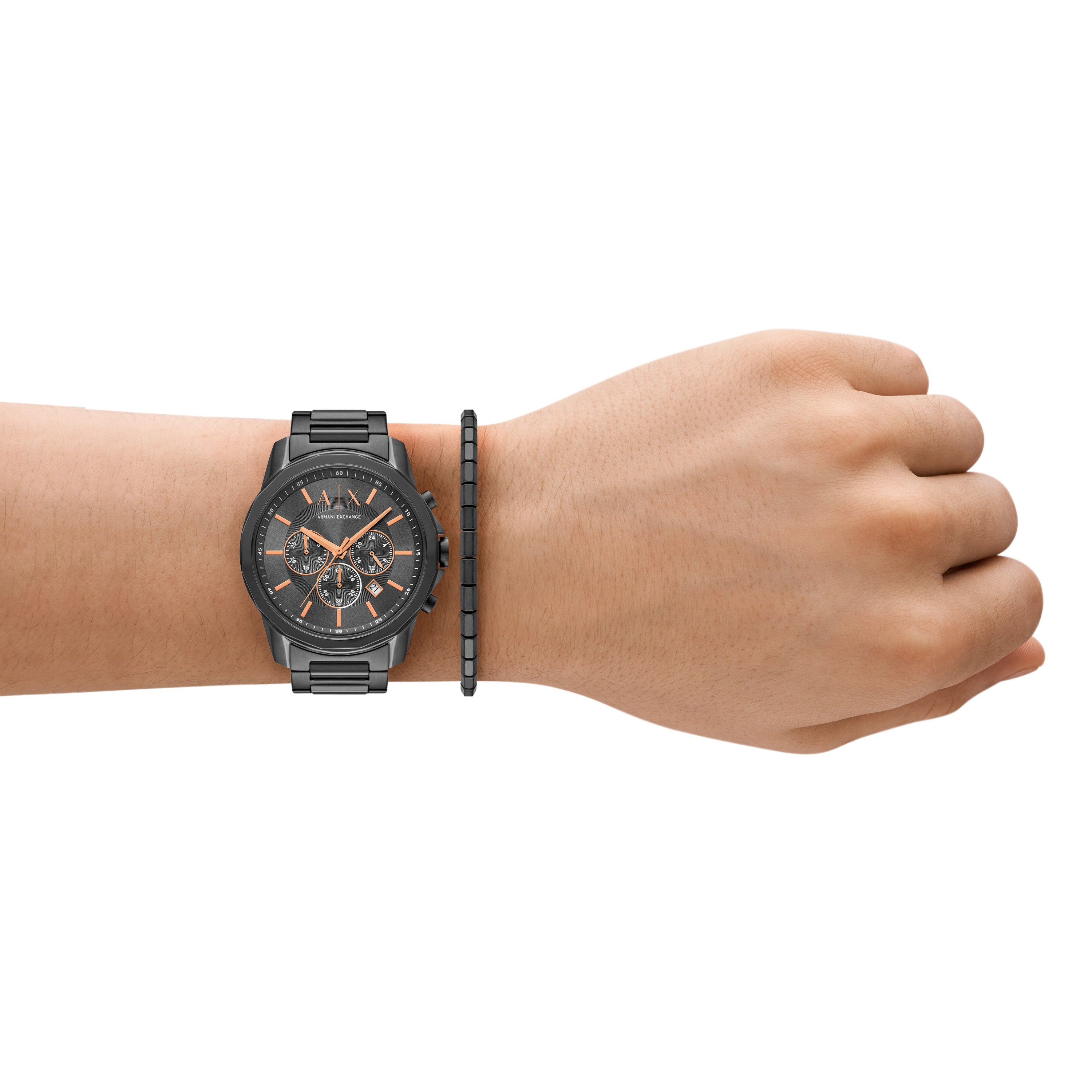 Armani Exchange Banks Chronograph Gunmetal Watch and Bracelet Set AX7170SET