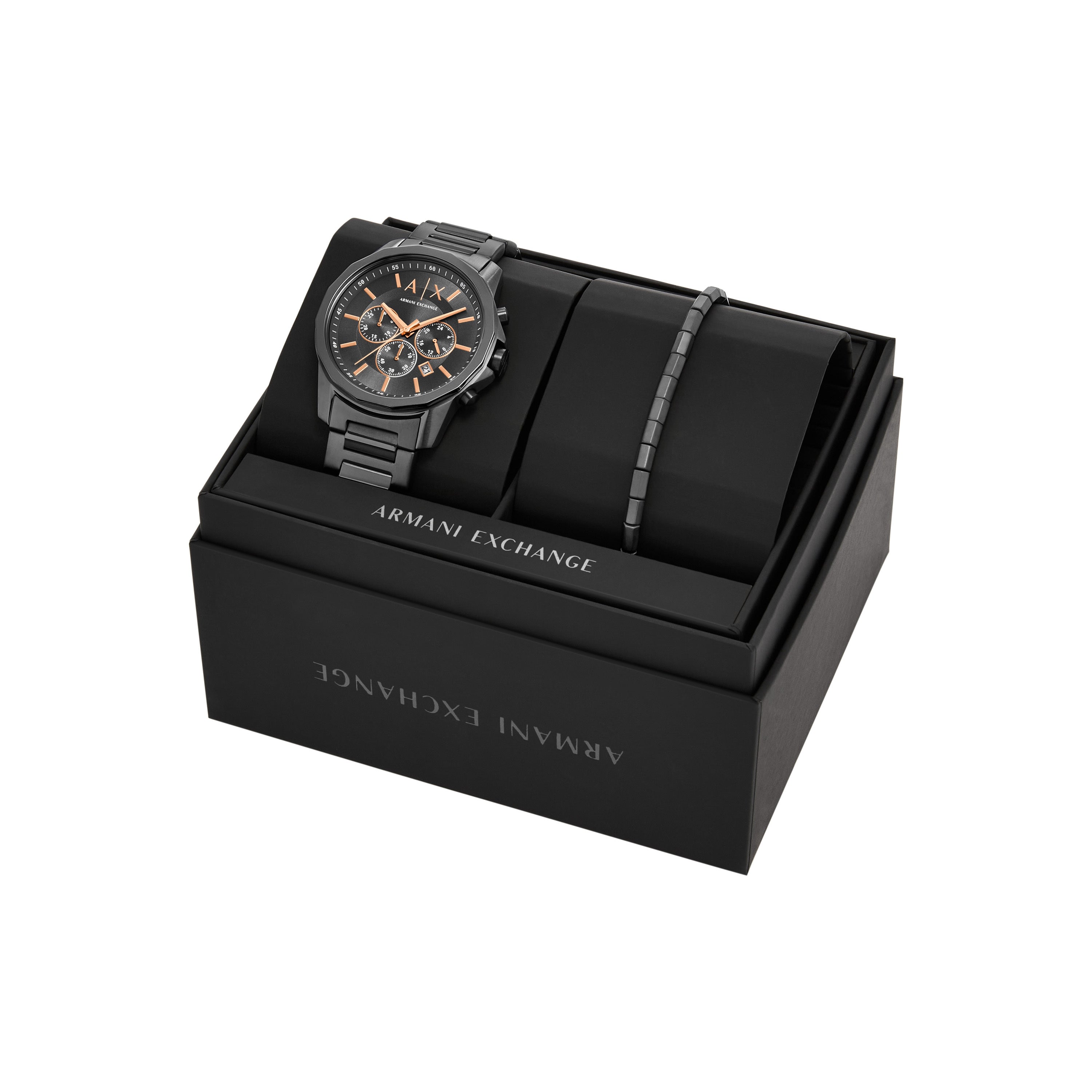 Armani Exchange Banks Chronograph Gunmetal Watch and Bracelet Set AX7170SET