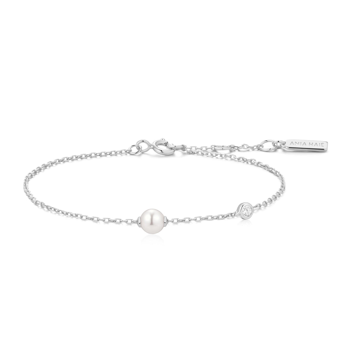 Ania Haie Silver Shell Pearl & Bezel-Set Sparkle Bracelet
