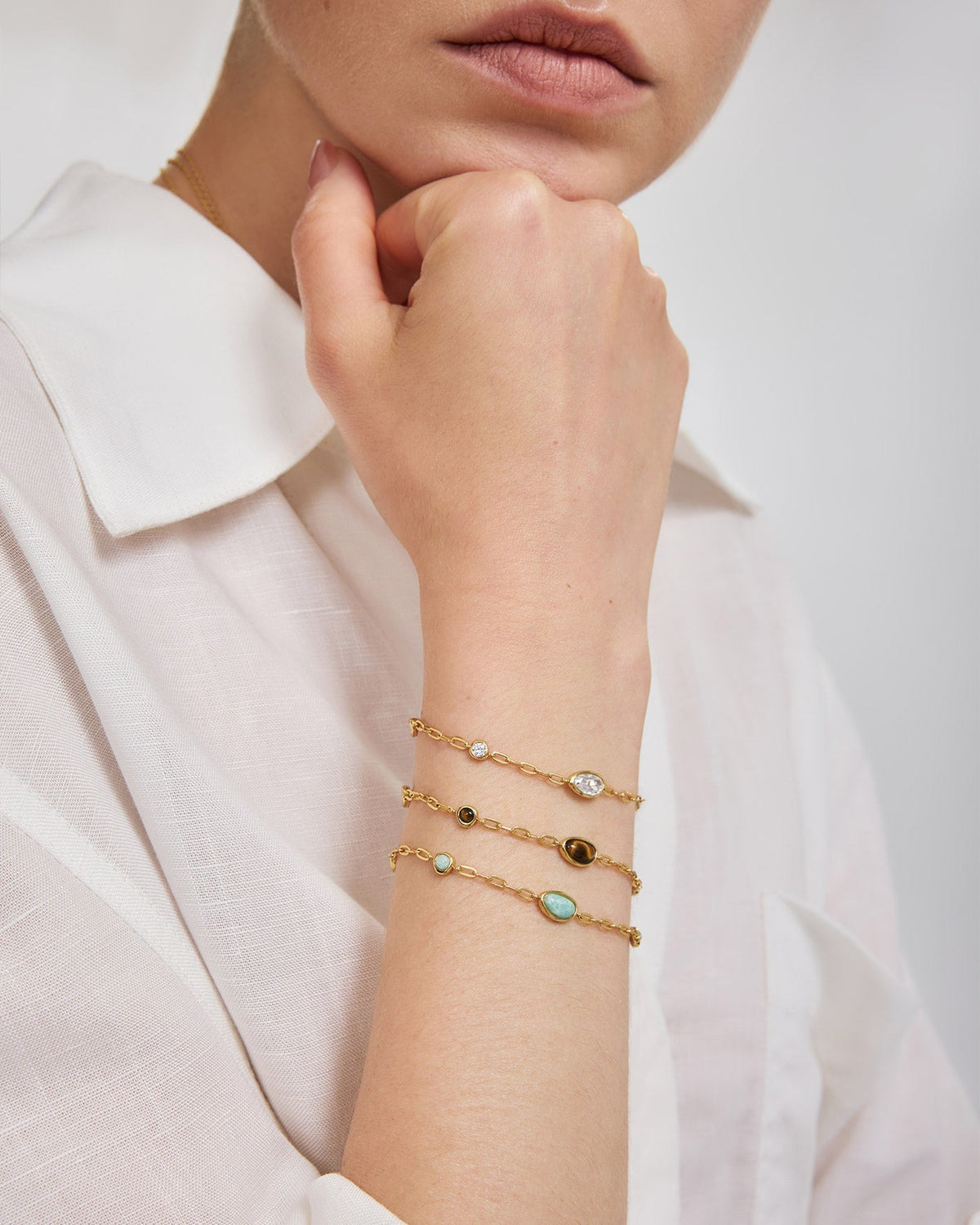Ania Haie Gold Bezel Amazonite Organic Dome Pebble Station Bracelet B076-09G-AE B076-09G-AE view 2