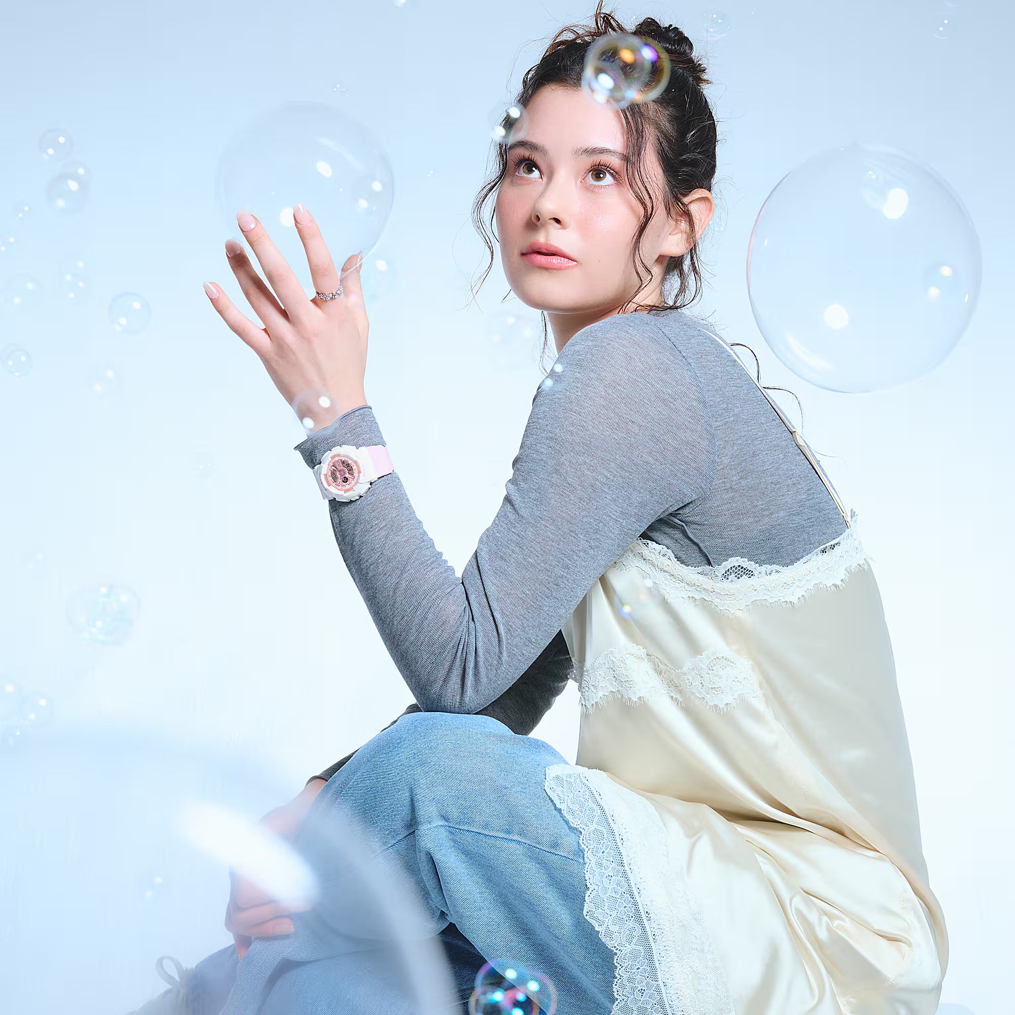 Baby-G Blue Dial Pink Resin Band Iridescent White Case Watch BA110PD-4A