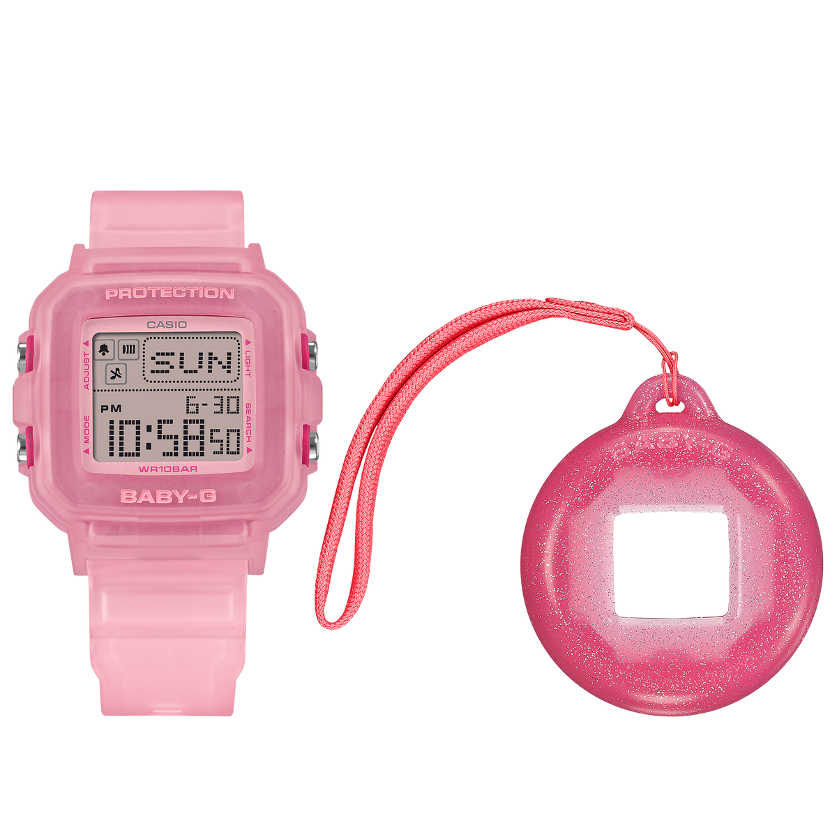 Baby-G +PLUS BGD10KG-4D pink watch and silicone holder set.