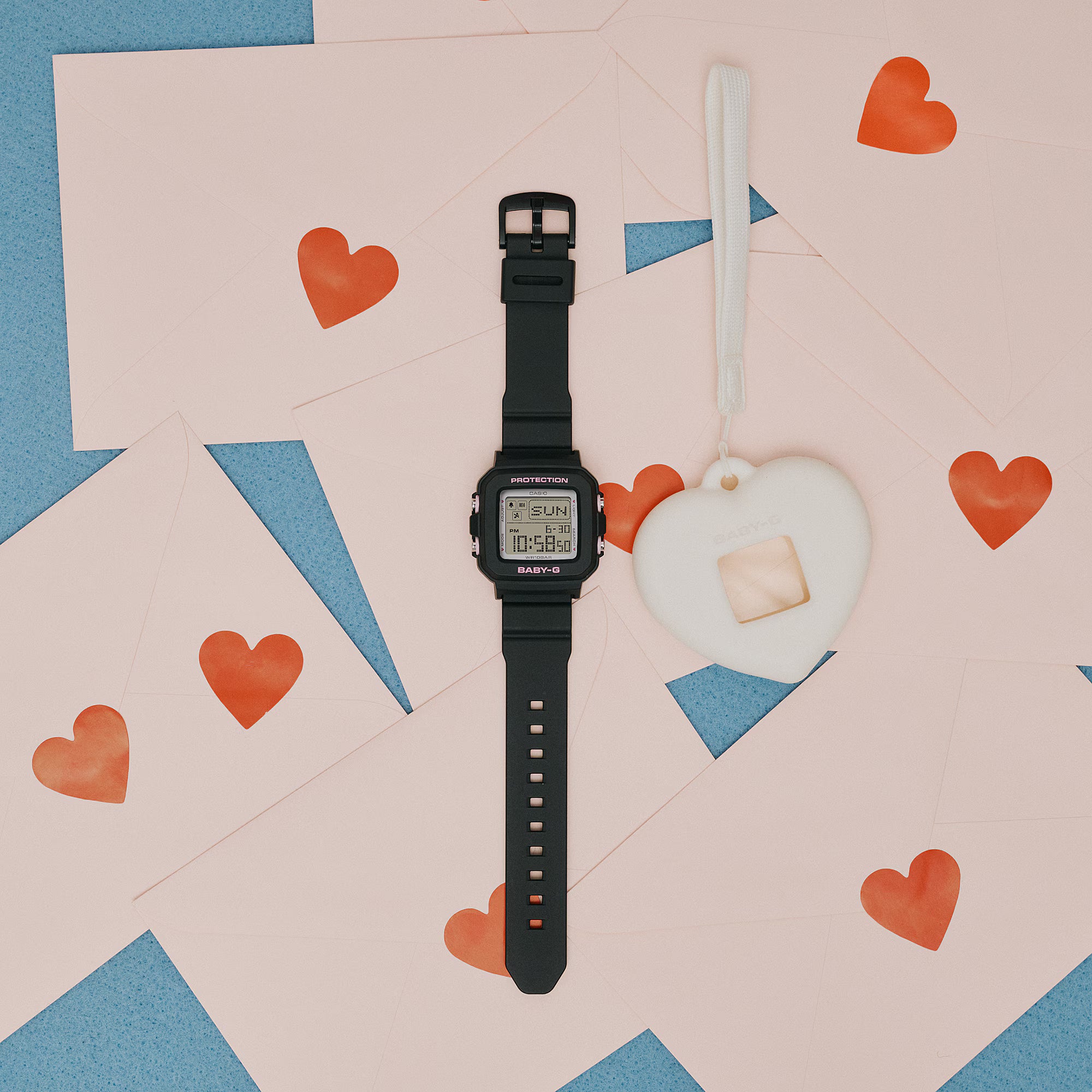 Baby-G Digital White Heart Pop Dial Black Resin Band Watch BGD10KH-1D