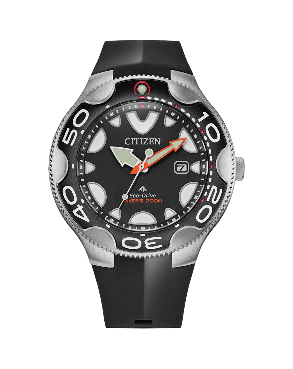 Citizen dive watch with a black dial and rubber strap.