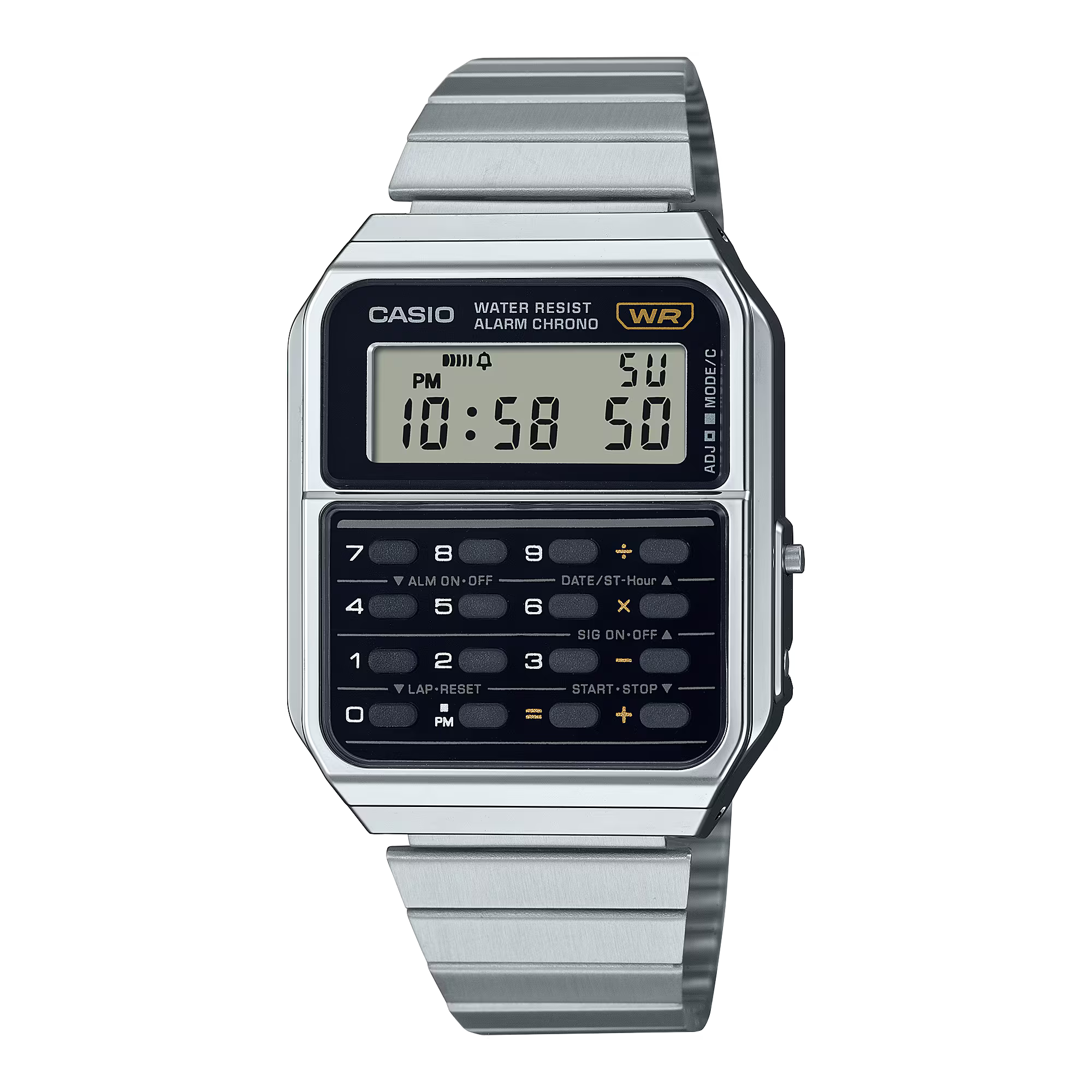 Casio Vintage Calculator Black Dial Stainless Steel Band Watch CA500WE-1A