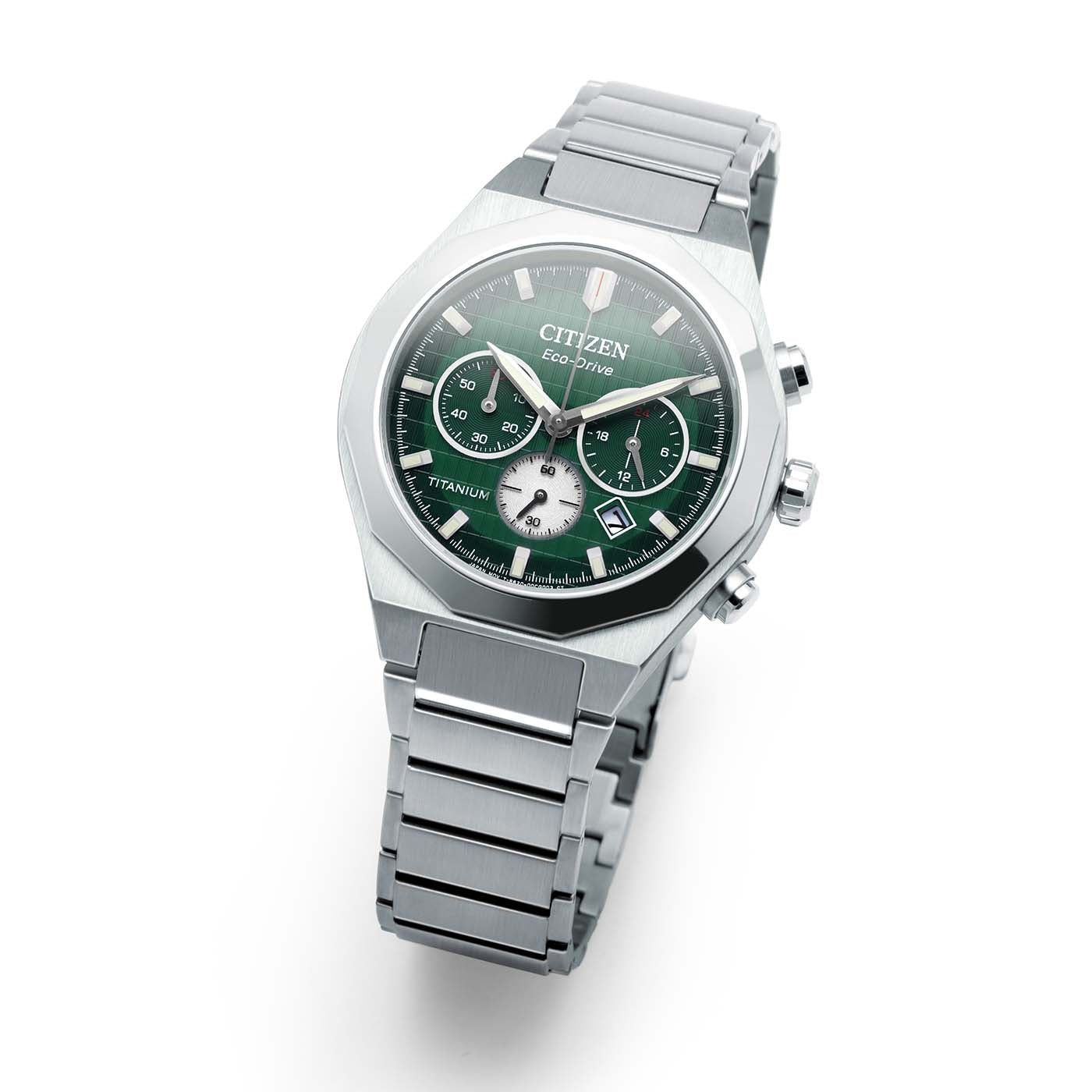 Citizen Super Titanium Zenshin Senkei Green Dial Stainless Steel Watch CA4691-59X