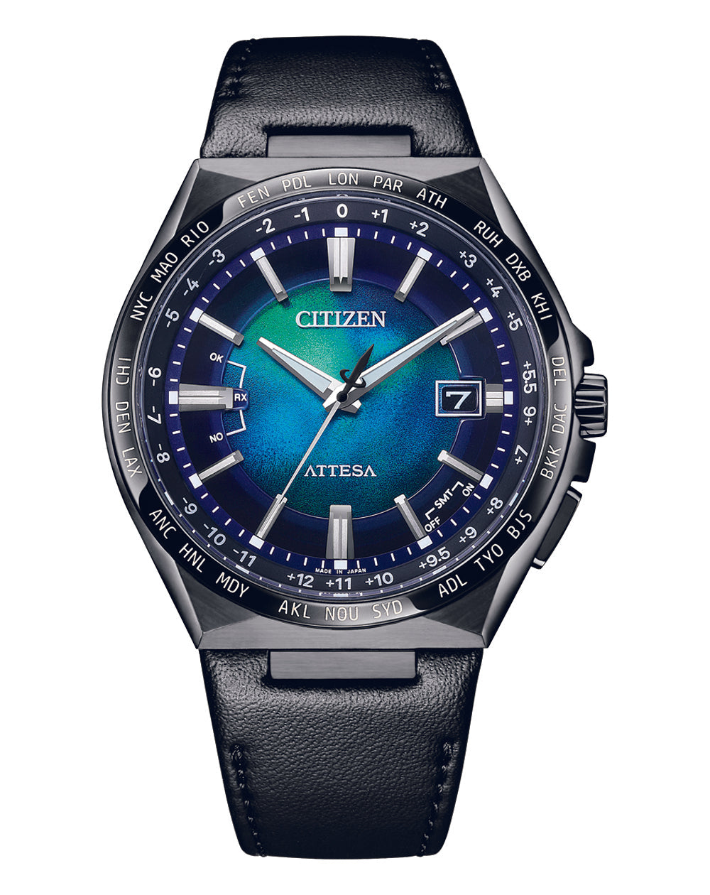 Citizen Attesa Radio Controlled Eco-Drive Black Leather Strap Watch CB