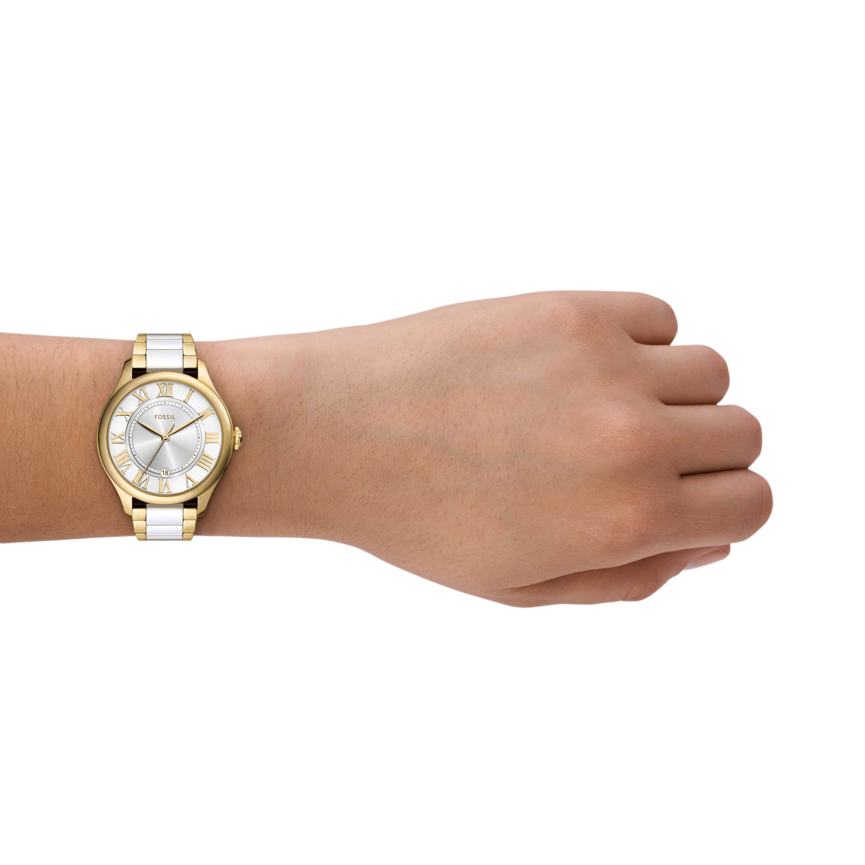 Fossil Gilmore Gold Tone and White Ceramic Watch CE1131