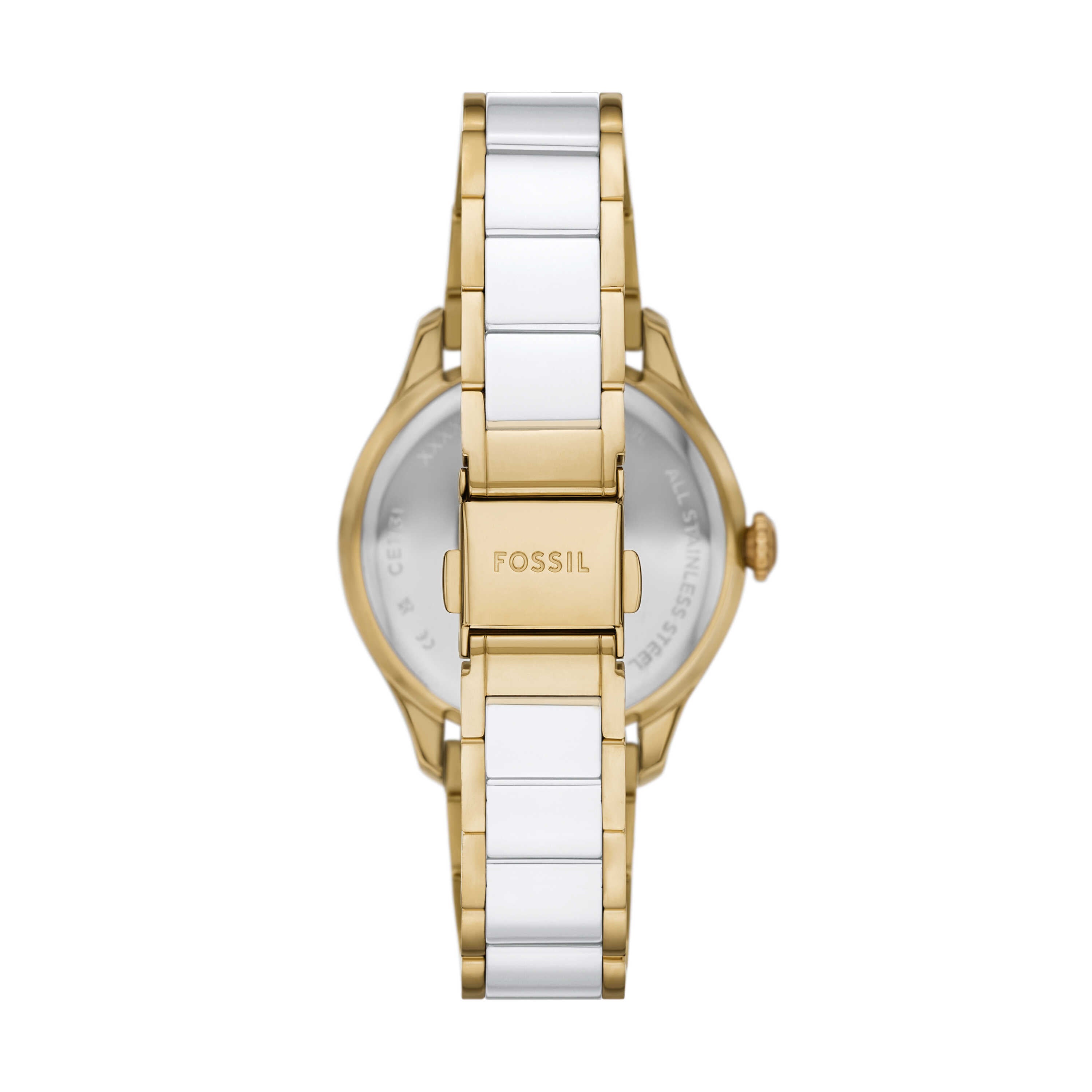 Fossil Gilmore Gold Tone and White Ceramic Watch CE1131