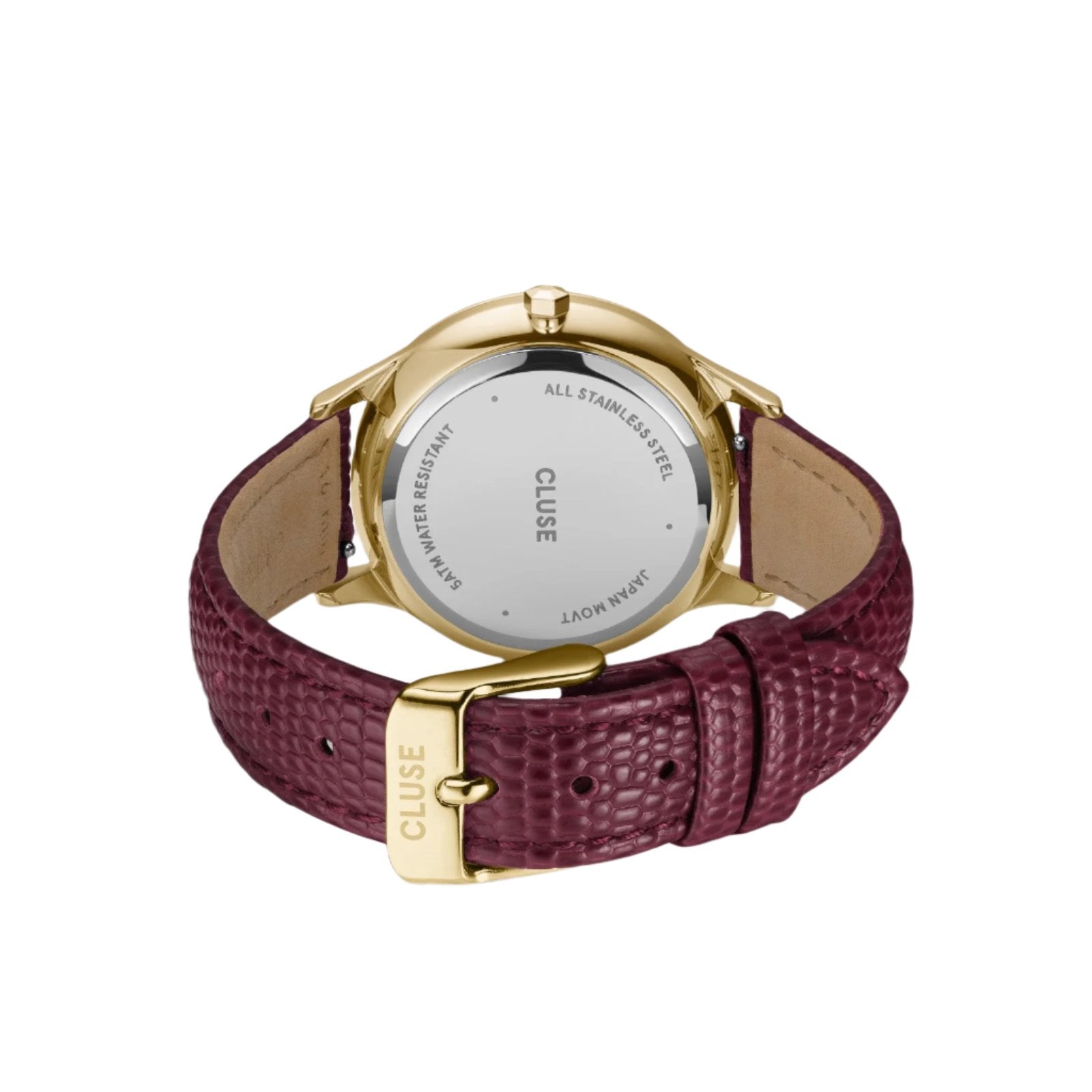 CLUSE Minuit Multifunction Dark Cherry Lizard Gold Watch CW10706