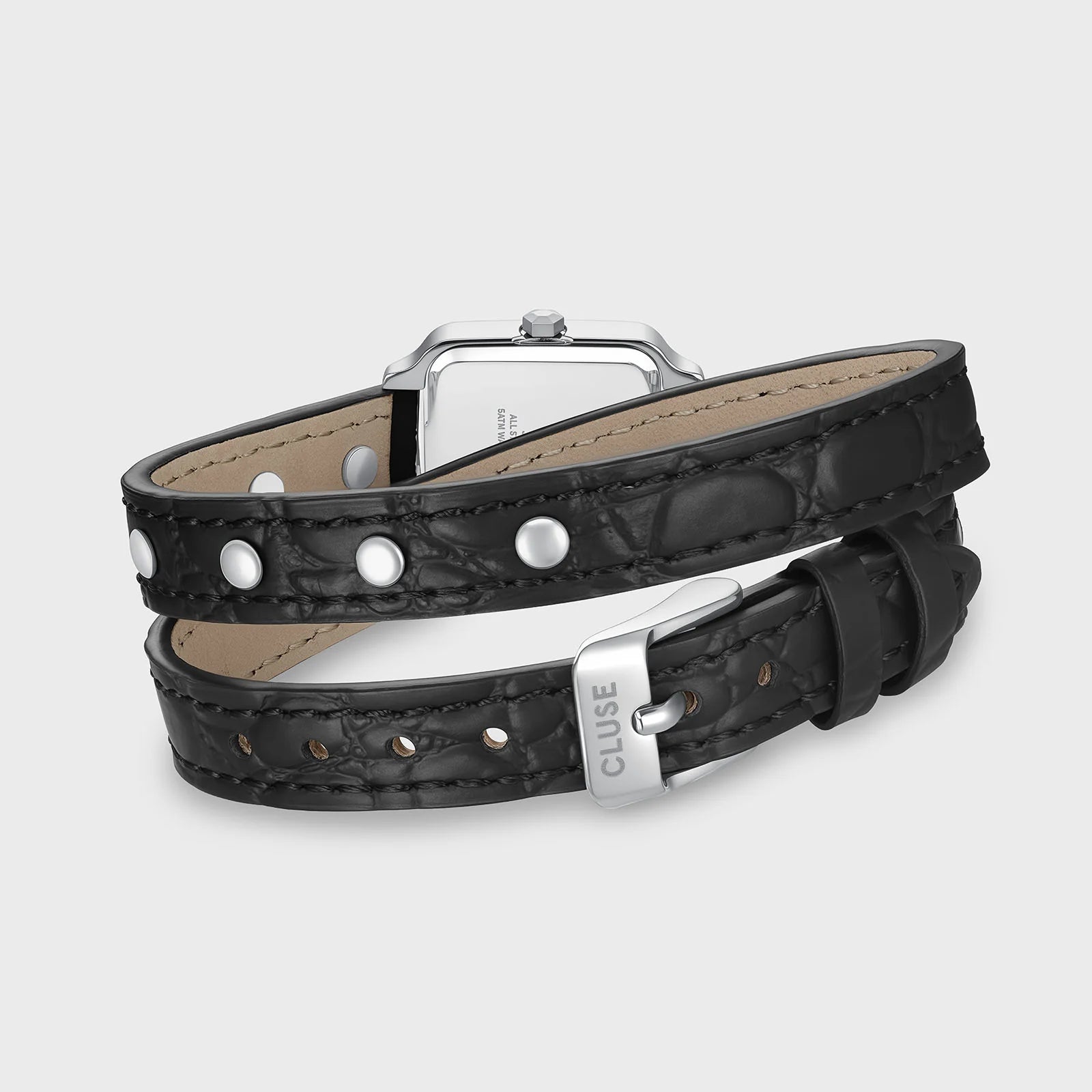 CLUSE Gracieuse Watch Double Leather Black Band Studs Silver Women's Watch CW15508