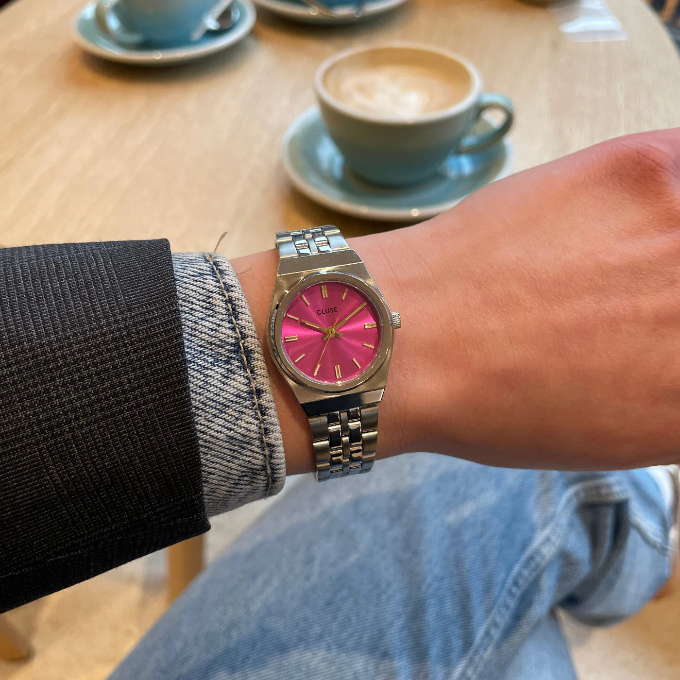 CLUSE Retro 70's Mini Stainless Steel Fuchsia Silver Women's Watch CW16303