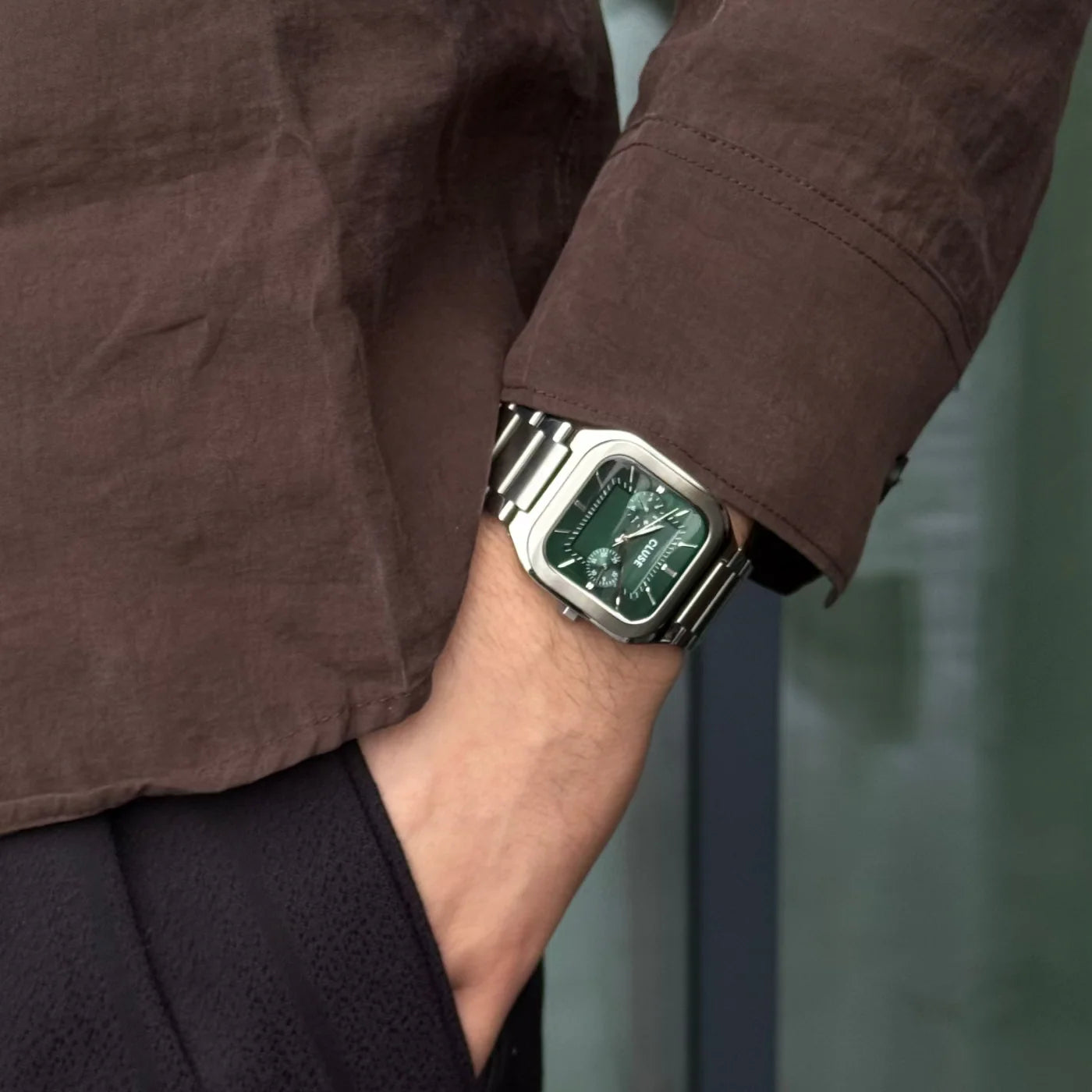 CLUSE Quadrus Multifunction Stainless Steel Green Dial Silver Men's Watch CW26202