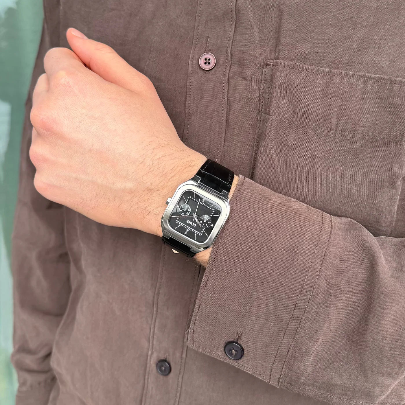 CLUSE Quadrus Multifunction Leather, Black, Silver Colour Watch CW26203