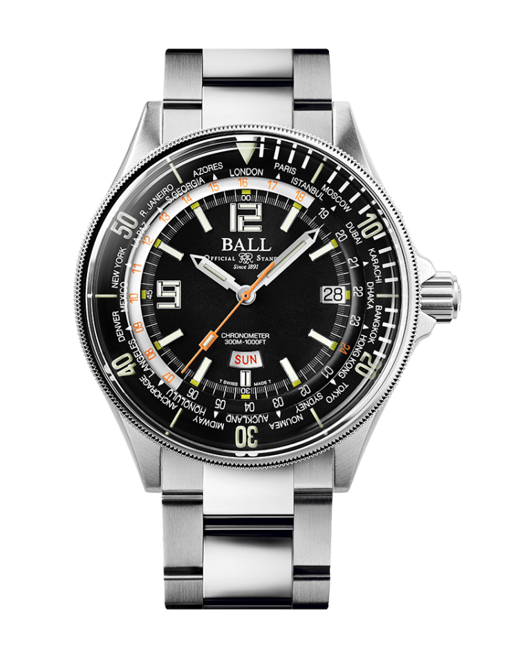 Ball Engineer Master II Diver Worldtime black dial on a stainless steel bracelet, model DG2232A-SC-BK