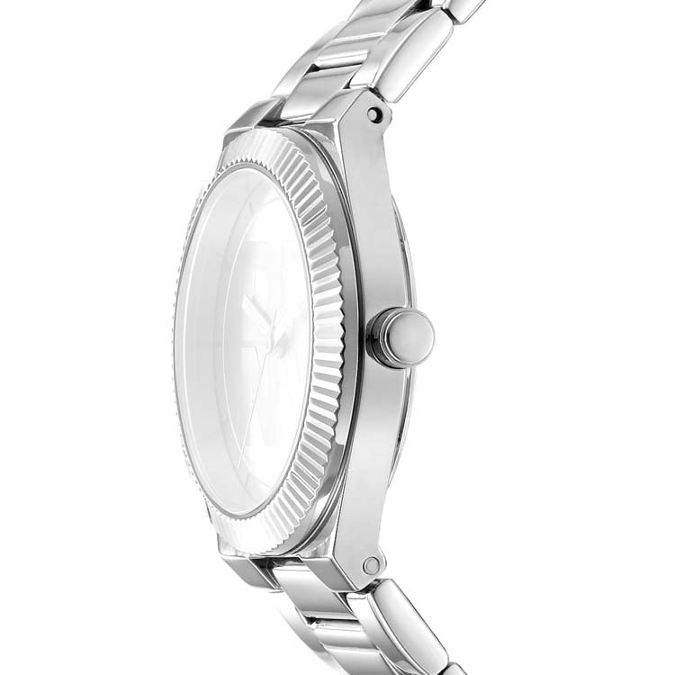 DKNY Silver Stainless Steel Black Dial 33mm Womens Logo Watch