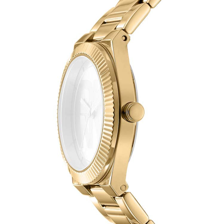 DKNY Gold Stainless Steel 33mm Watch with Silver Logo Dial