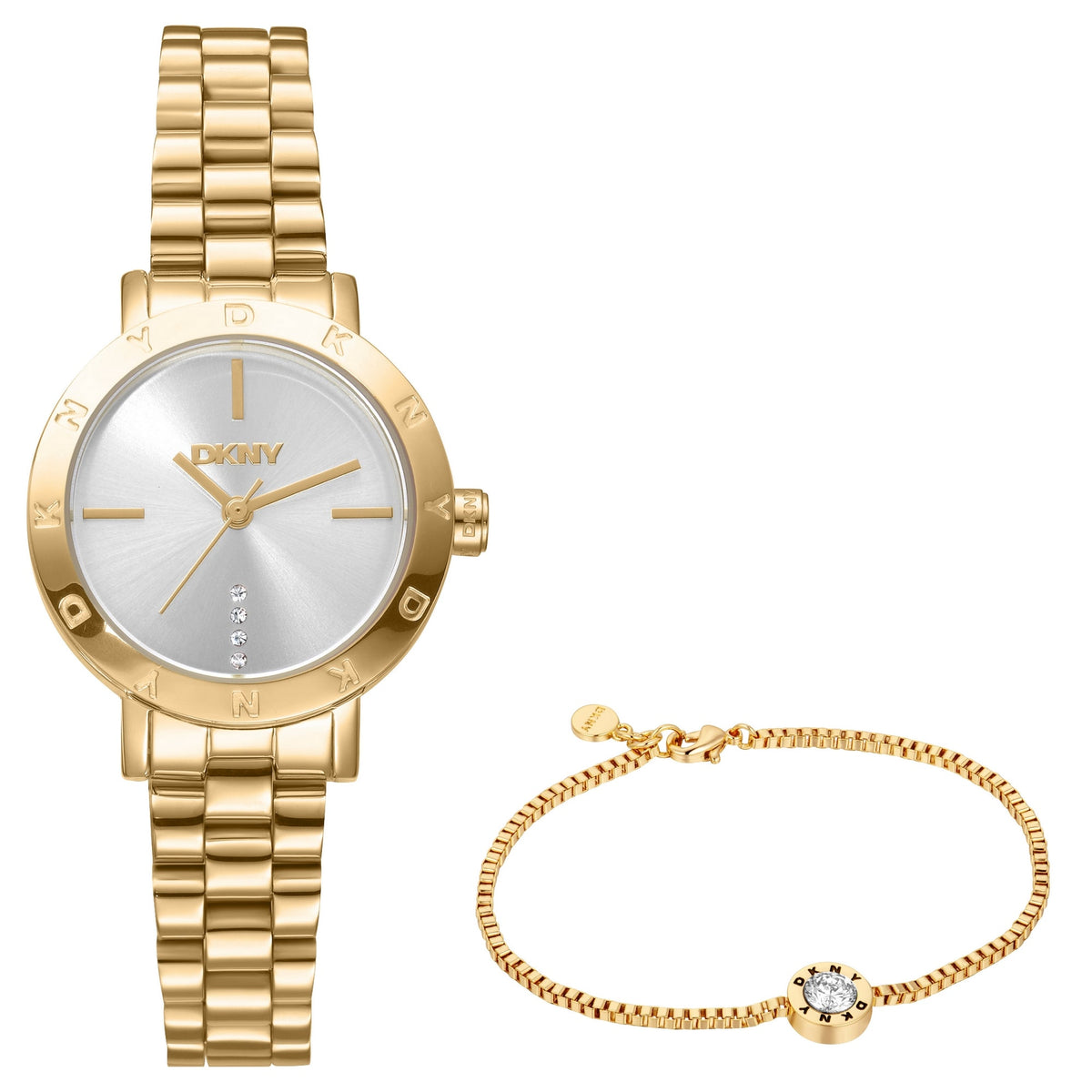DKNY Essentials Gold 28mm Womens Watch + Gold Bracelet DK1L165M0065