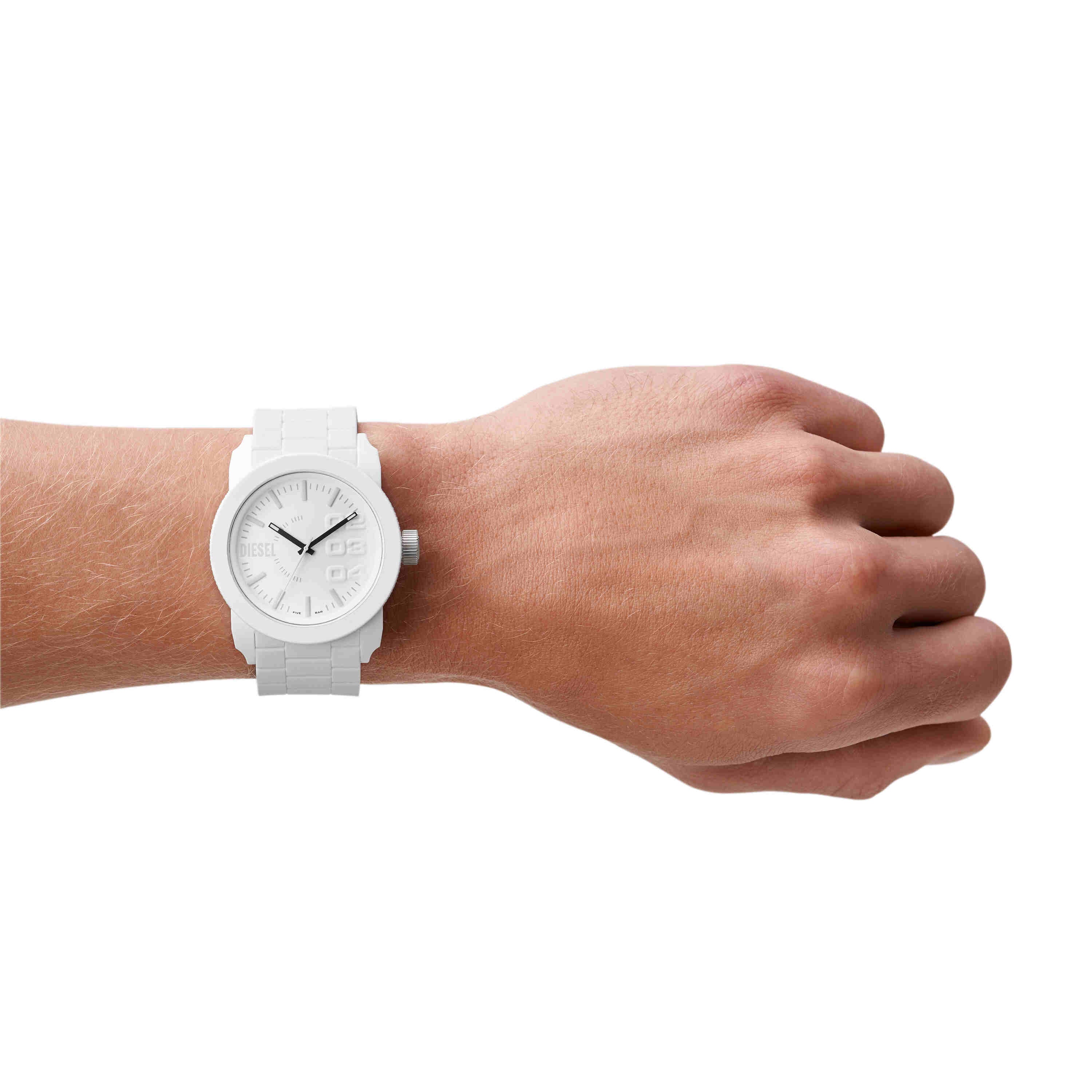 Diesel Double Down 44 Three-Hand White Silicone Watch DZ1436