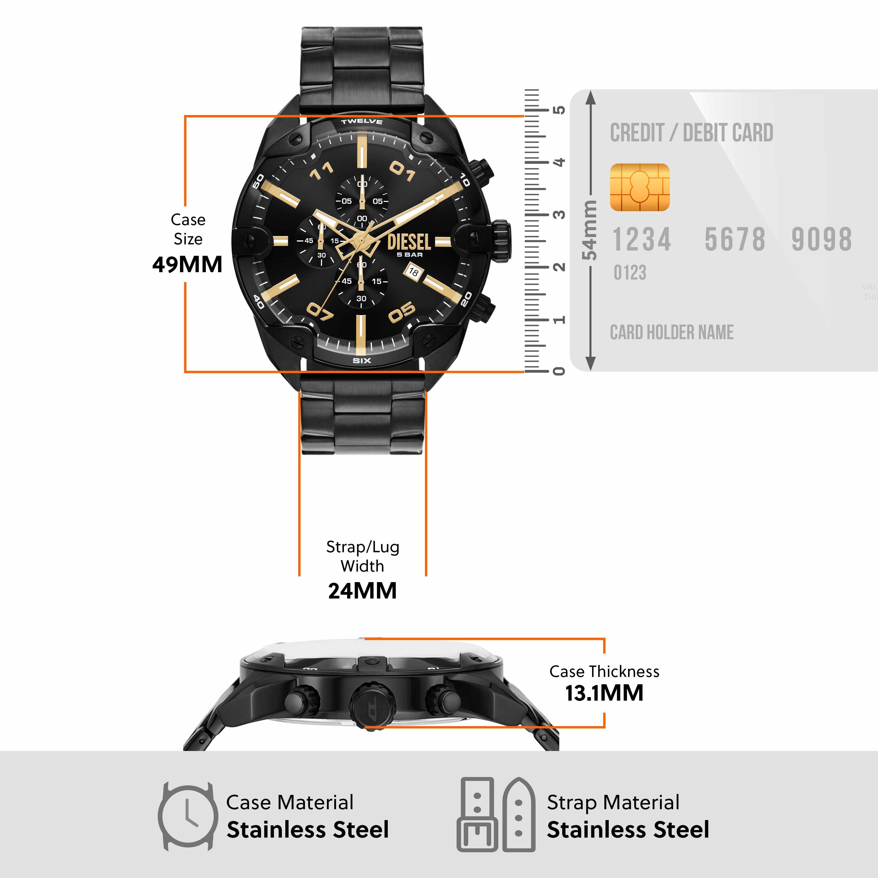 Diesel Spiked Chronograph Black Stainless Steel Watch DZ4644