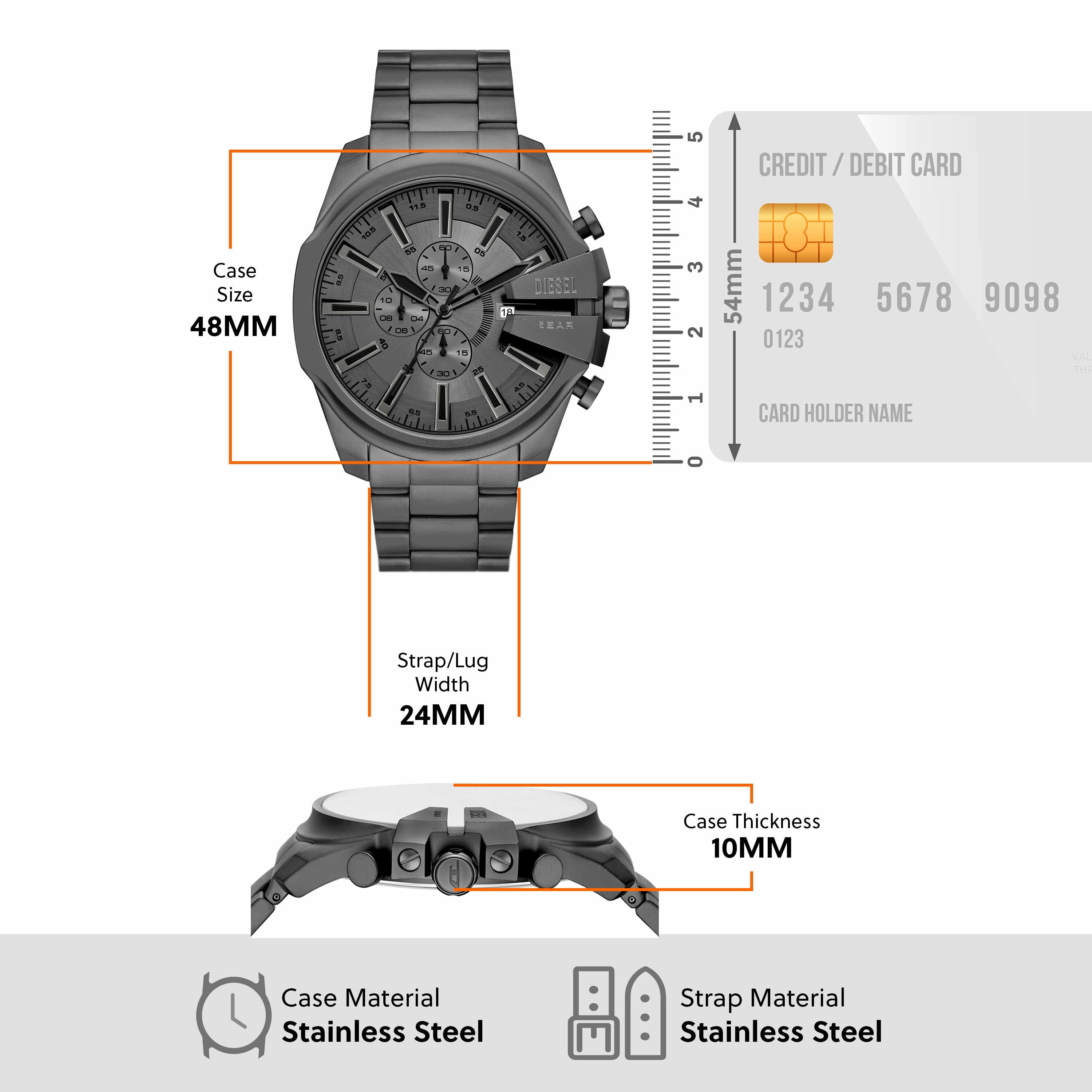 Diesel Mega Chief Slim Chronograph Gray Stainless Steel Watch DZ4676