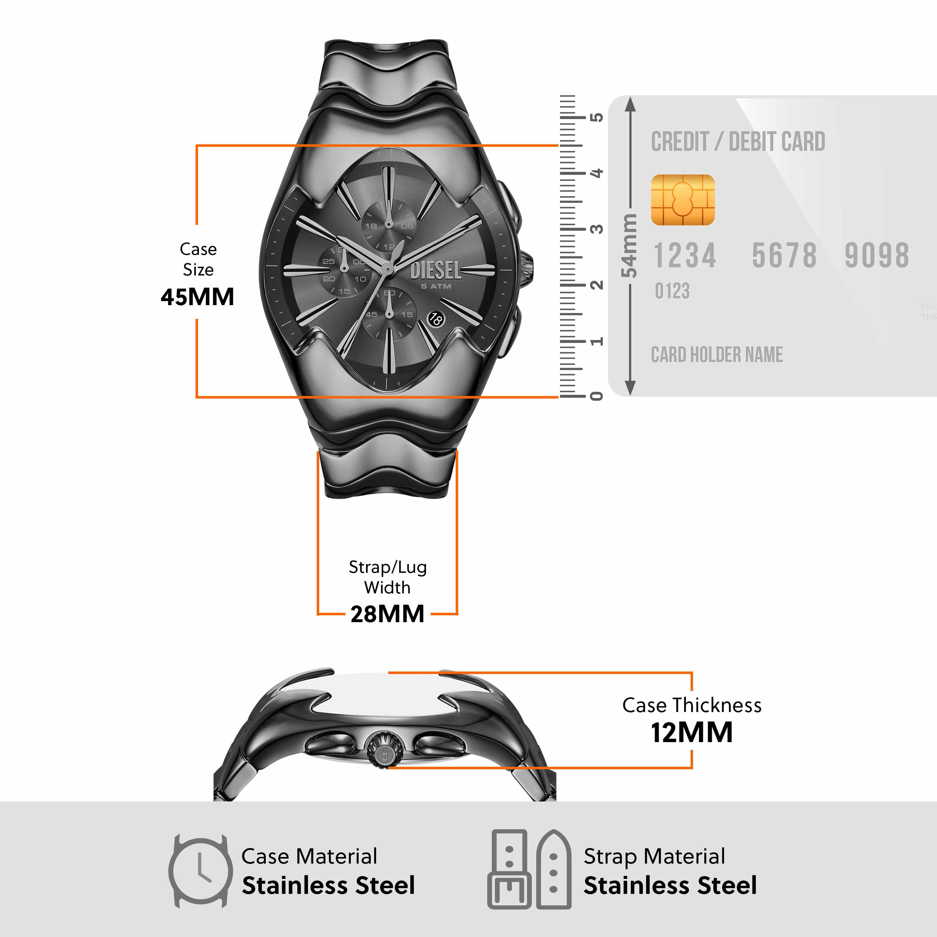 Diesel Mercurial Chronograph Stainless Steel Black Dial Watch DZ4682