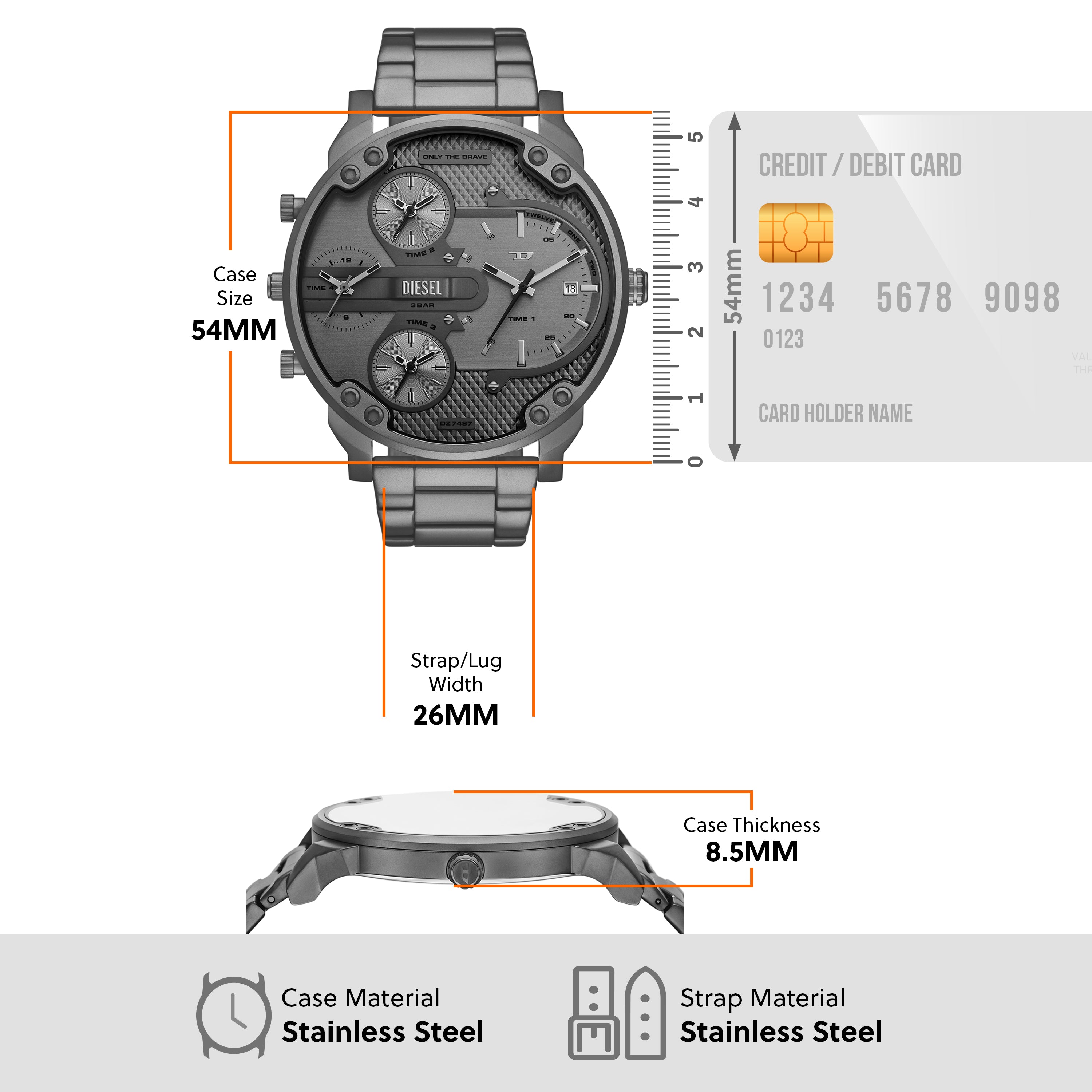 Diesel Mr. Daddy Slim Grey Dial Stainless Steel Watch DZ7487