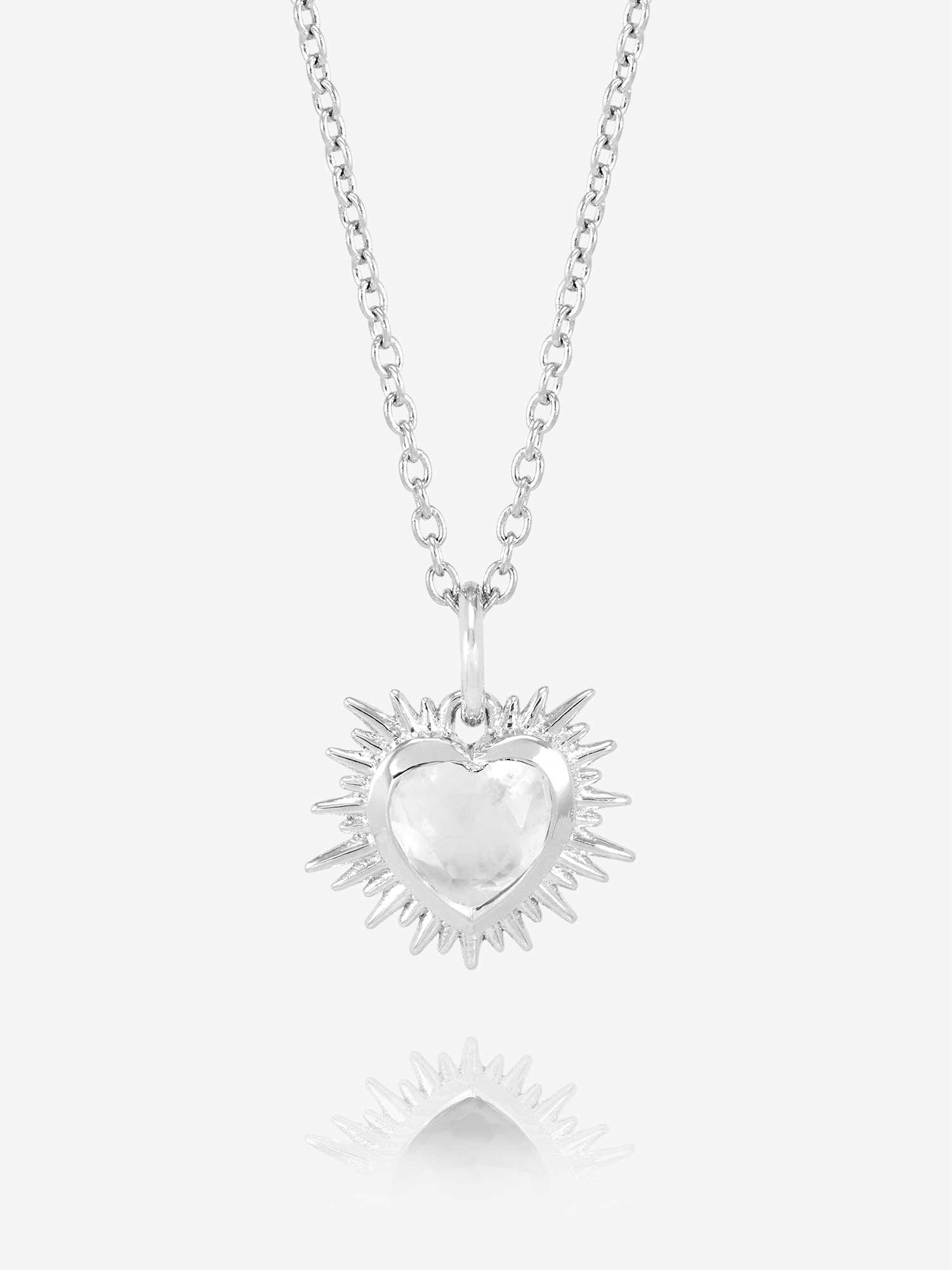 Rachel Jackson Electric Love Birthsone Heart Necklace Silver APRIL