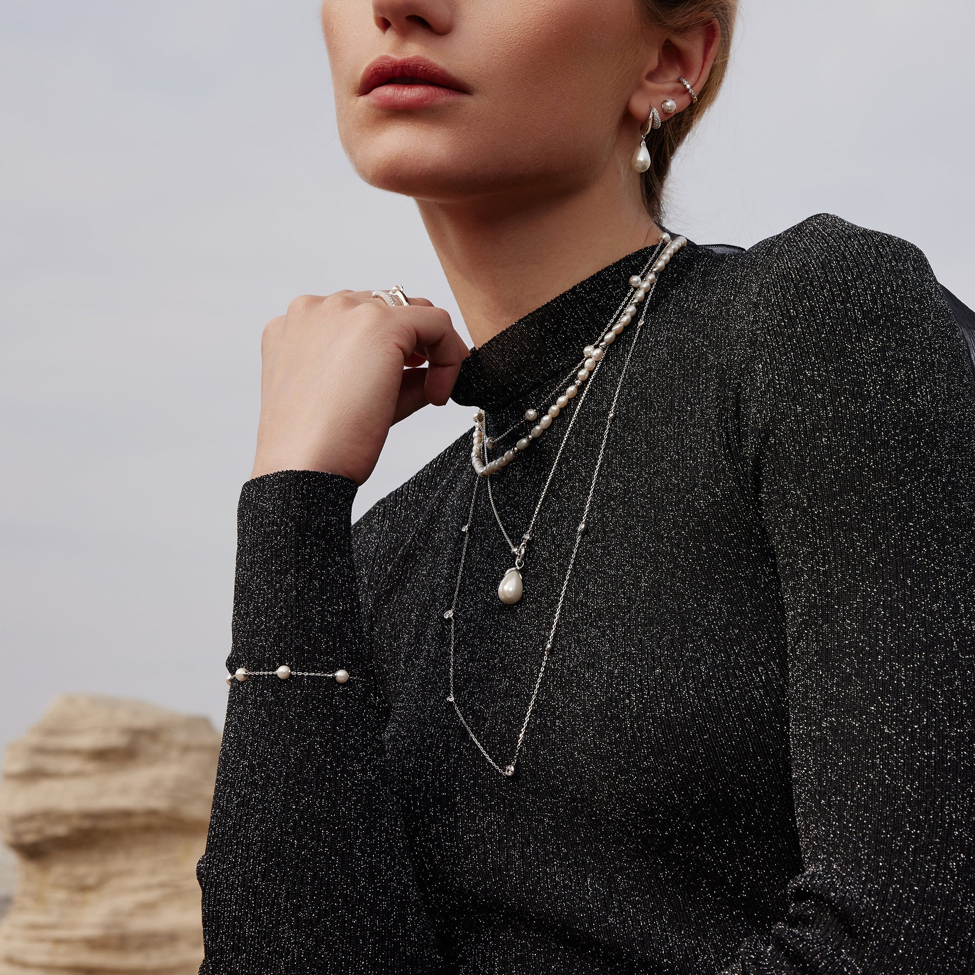 Ania Haie Silver Pearl Pendant Necklace Modern Trendy Statement Jewelry