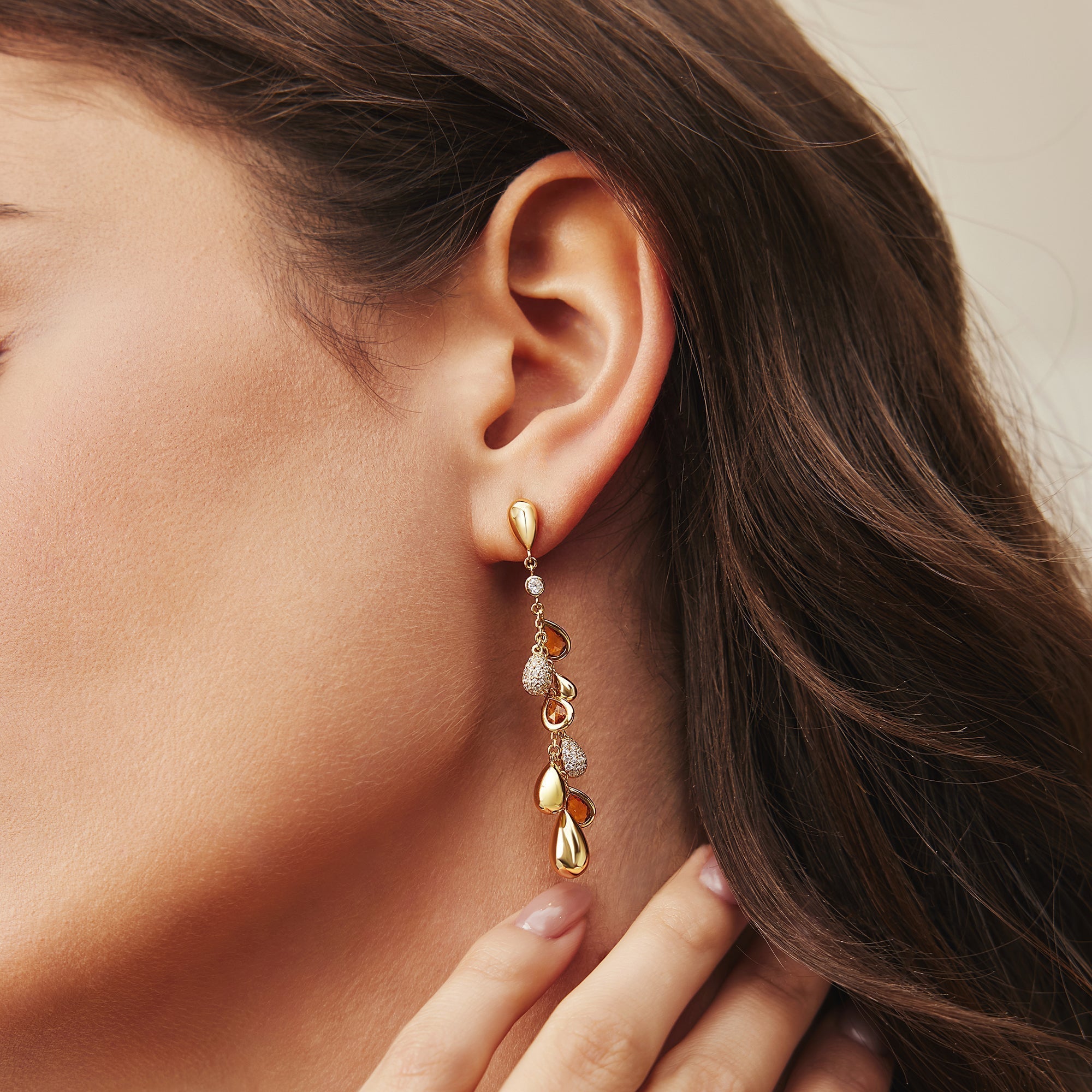 Gold Nano Gem Teardrop Earrings Elegant Solar Orange Trend 2025