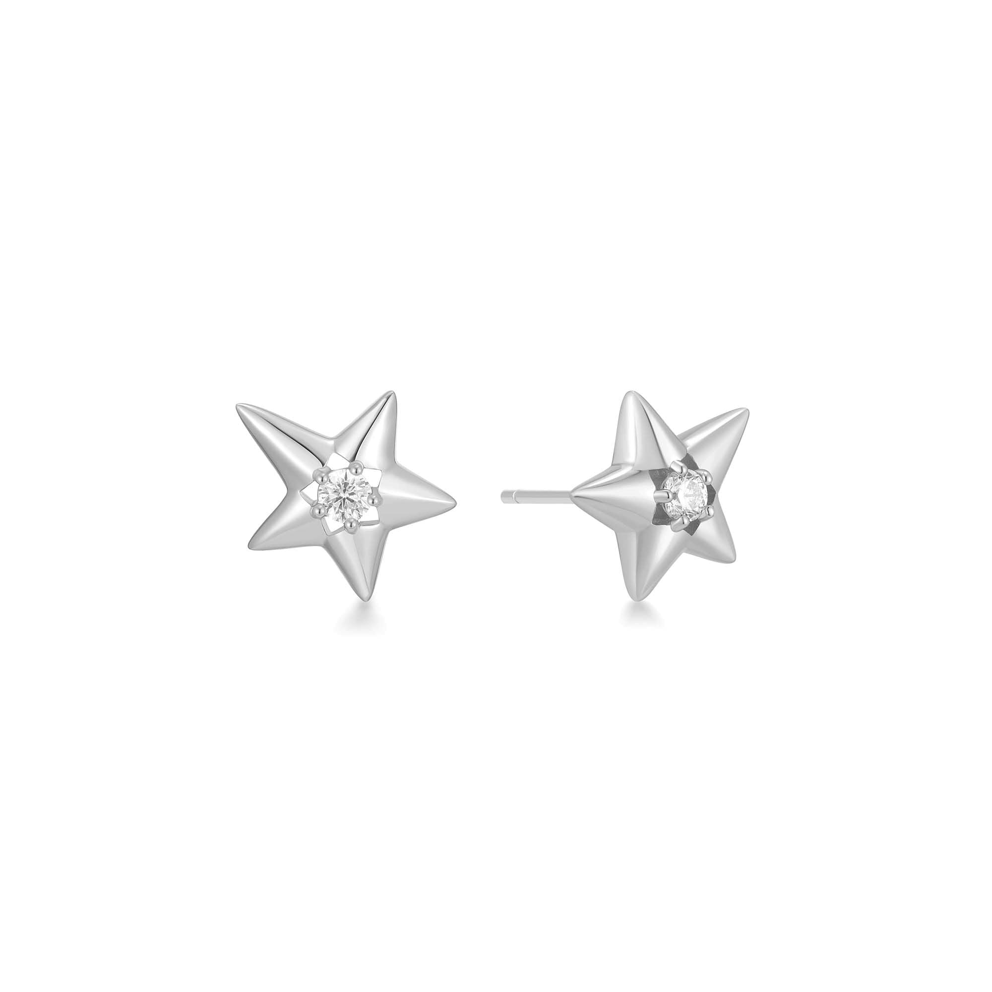 Silver Star Drop Stud Earrings Celestial Sparkle for Everyday Glam