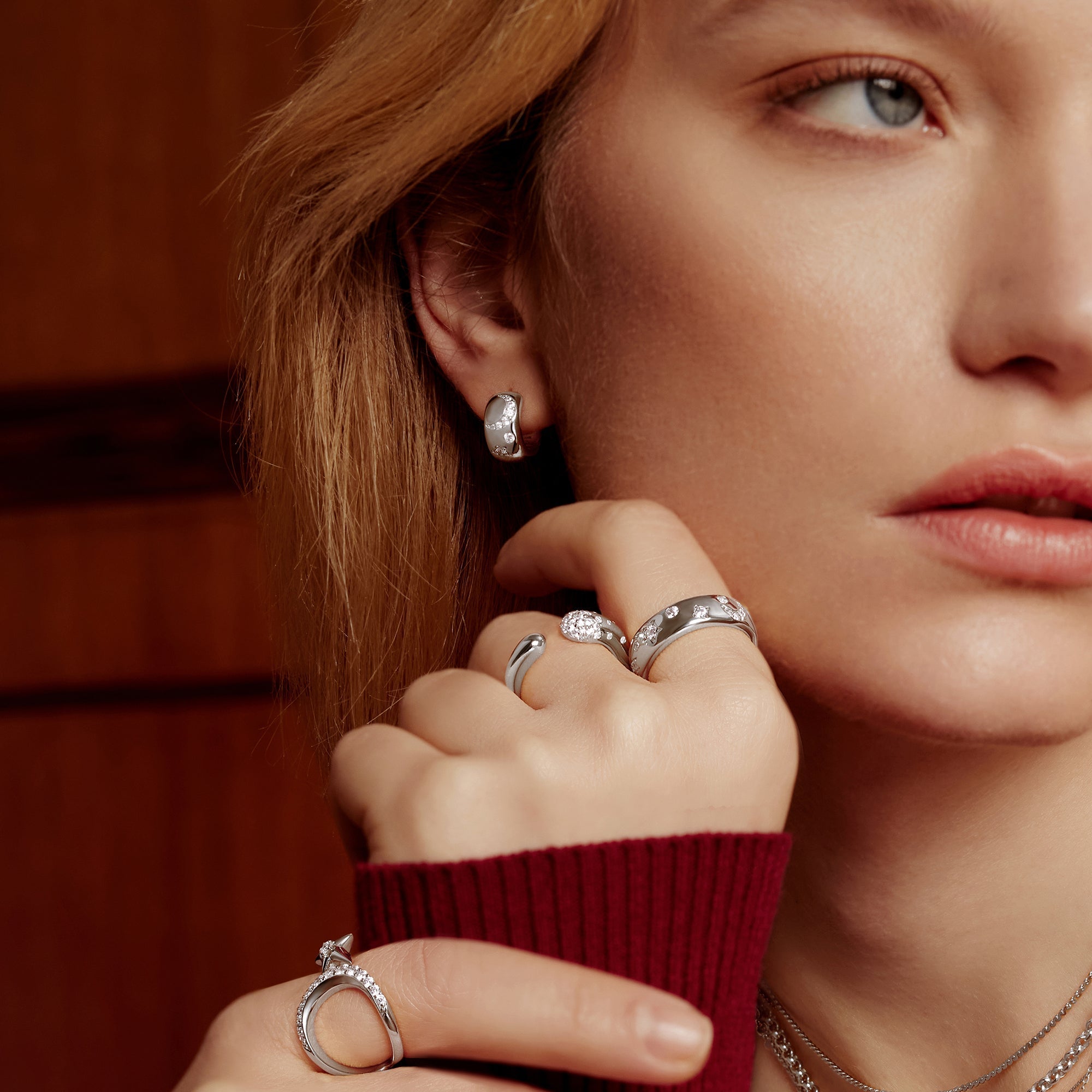 Silver Celestial Huggie Hoop Earrings for Ethereal Modern Style