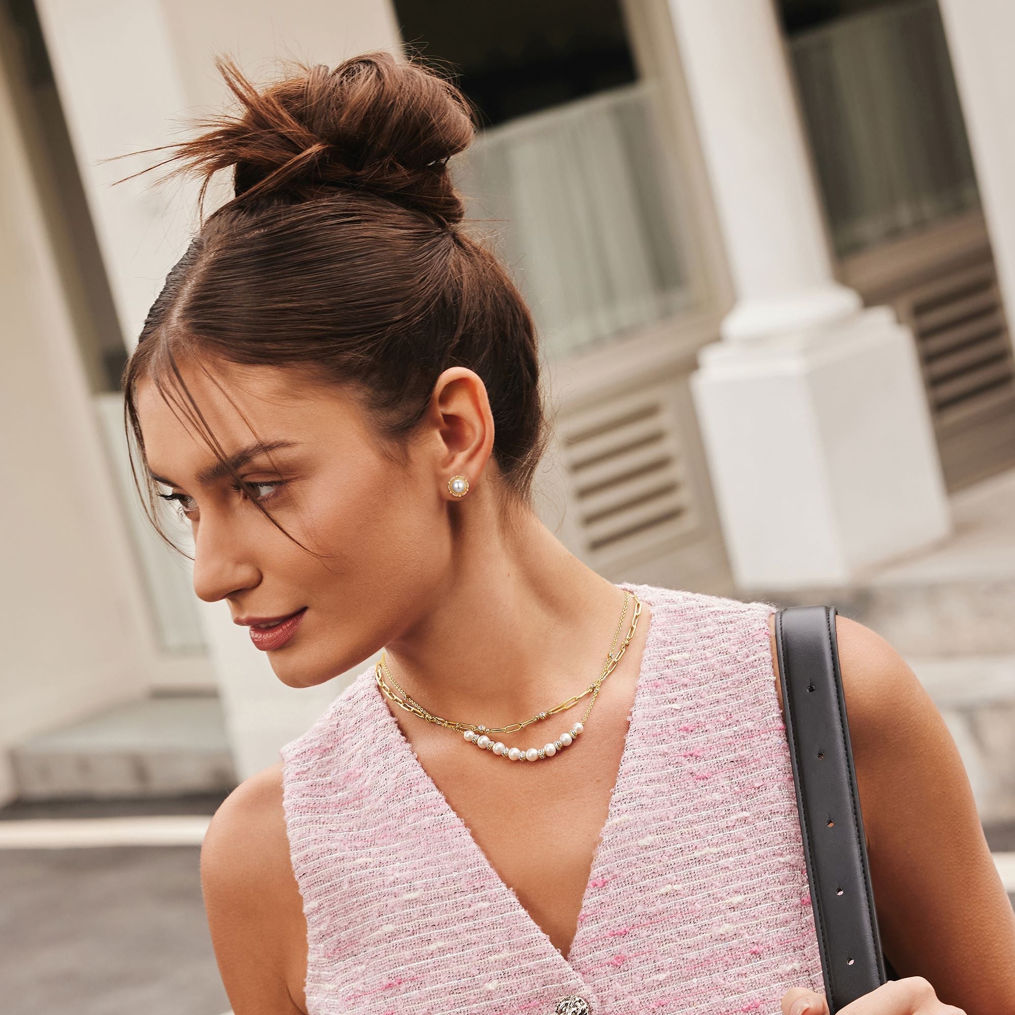 Ania Haie Gold Braided Necklace with Sparkling Shell Pearl Design