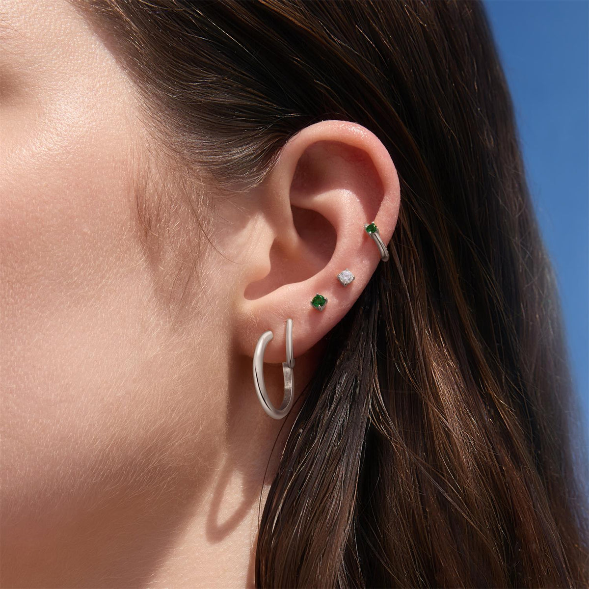 Ania Haie Silver Green Huggie Hoop Earrings