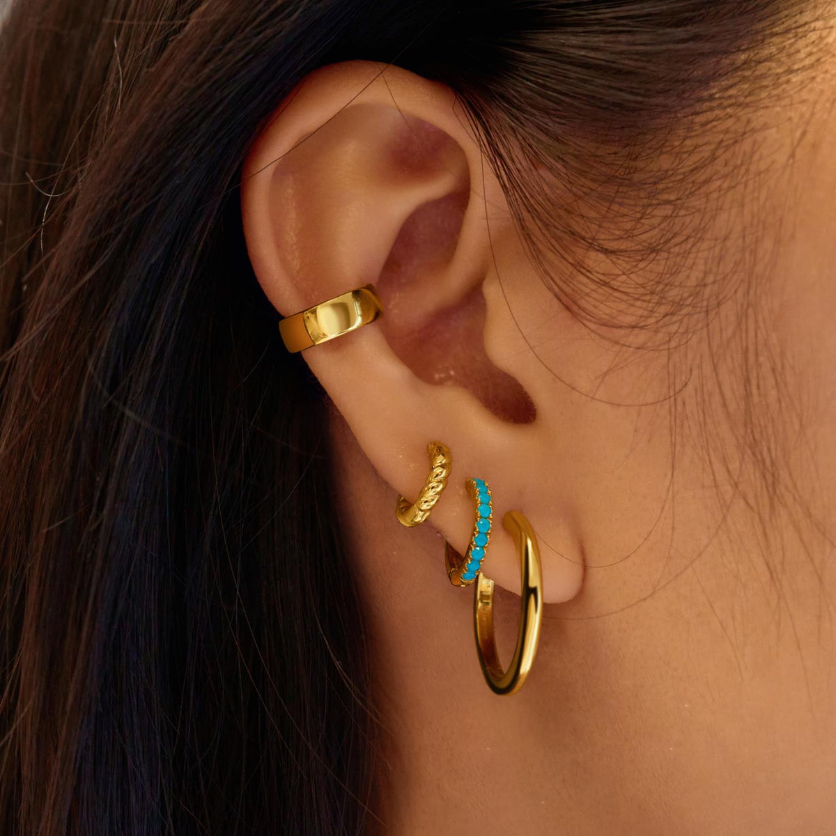 Ania Haie Gold Aqua Blue Row Huggie Hoop Earrings