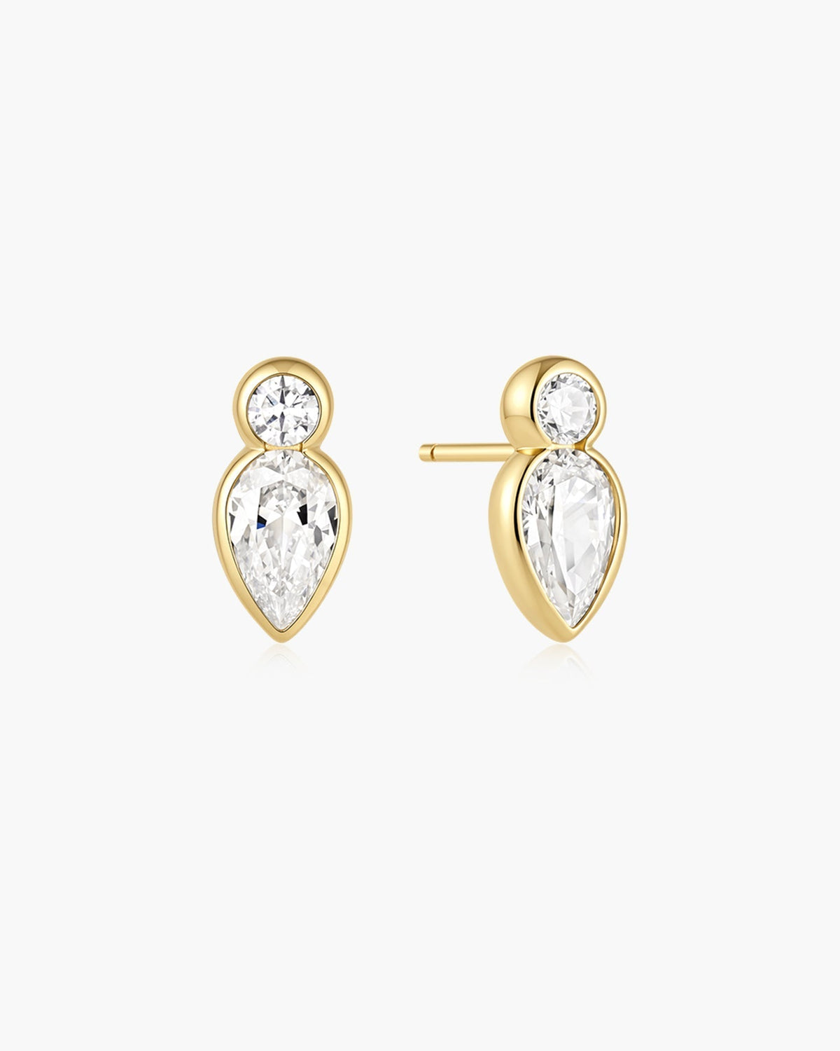Ania Haie Gold Bezel Inverted Teardrop & Round Stud Earrings E076-04G E076-04G front packshot