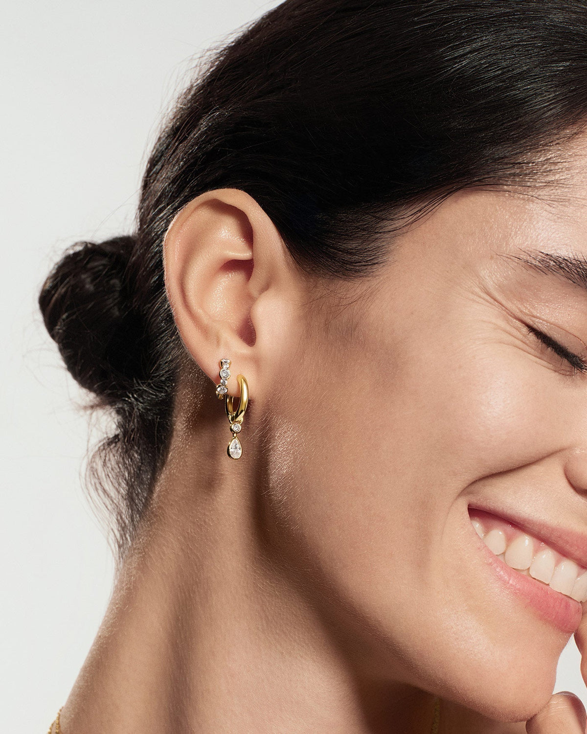 Ania Haie Gold Dangling Bezel Teardrop Huggie Hoop Earrings E076-14G E076-14G view 4