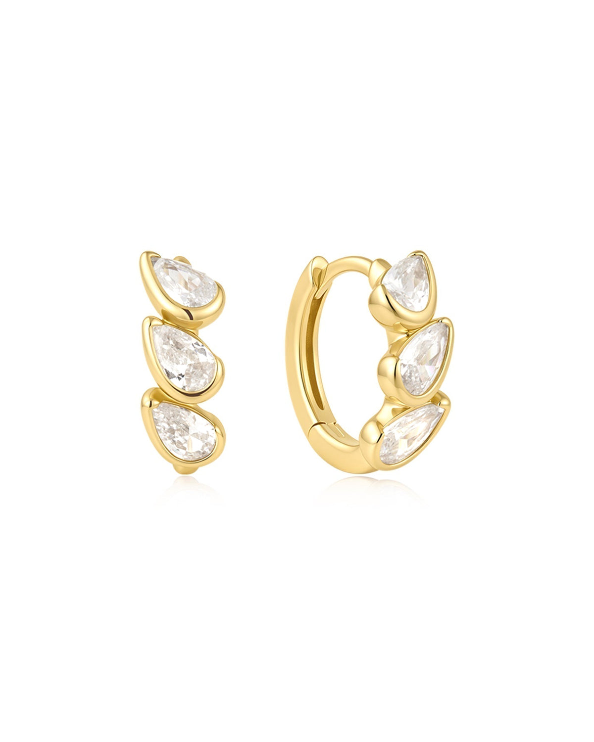 Ania Haie Gold Triple Half-Bezel Teardrop Huggie Hoop Earrings E076-12G E076-12G front packshot