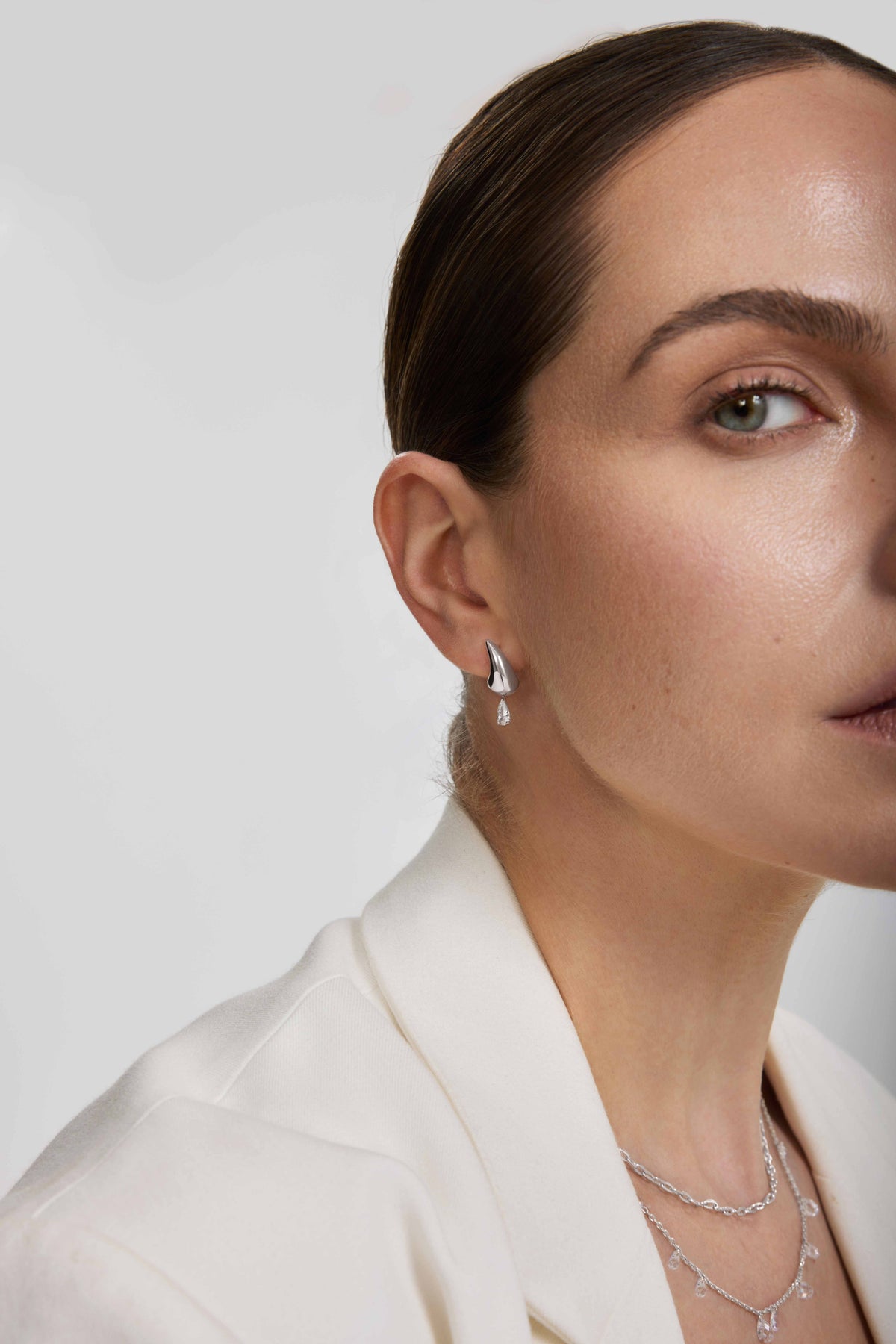 Ania Haie Silver Curved Teardrop Dangle Stud Earrings E078-04H E078-04H view 2