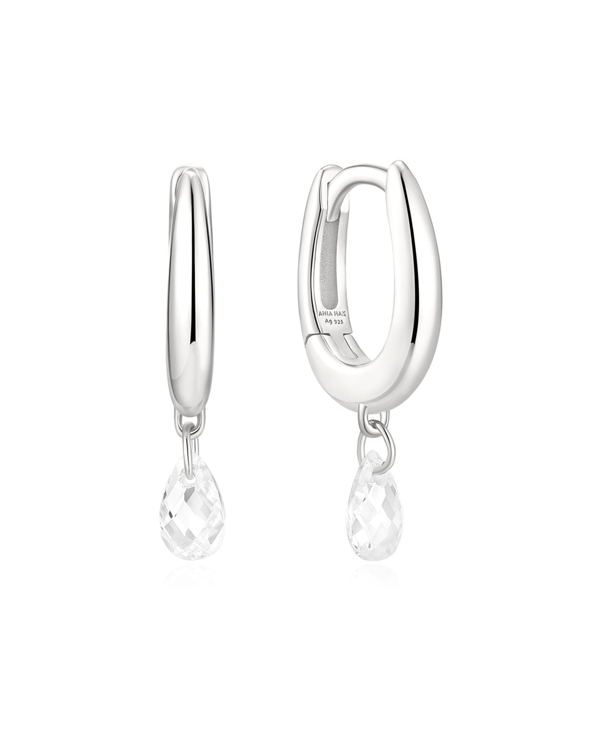 Ania Haie Silver Teardrop Dangle Huggie Hoop Earrings E078-09H E078-09H front packshot